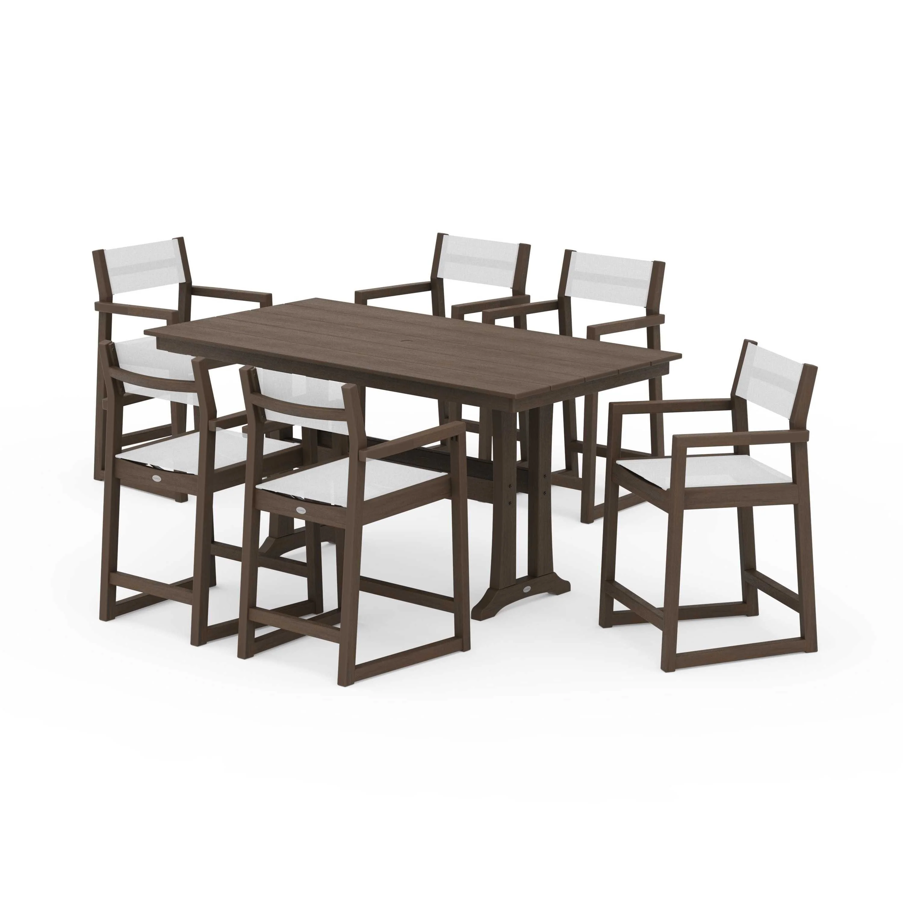 EDGE Sling Arm Chair 7-Piece Farmhouse Counter Set with Trestle Legs - Image 143