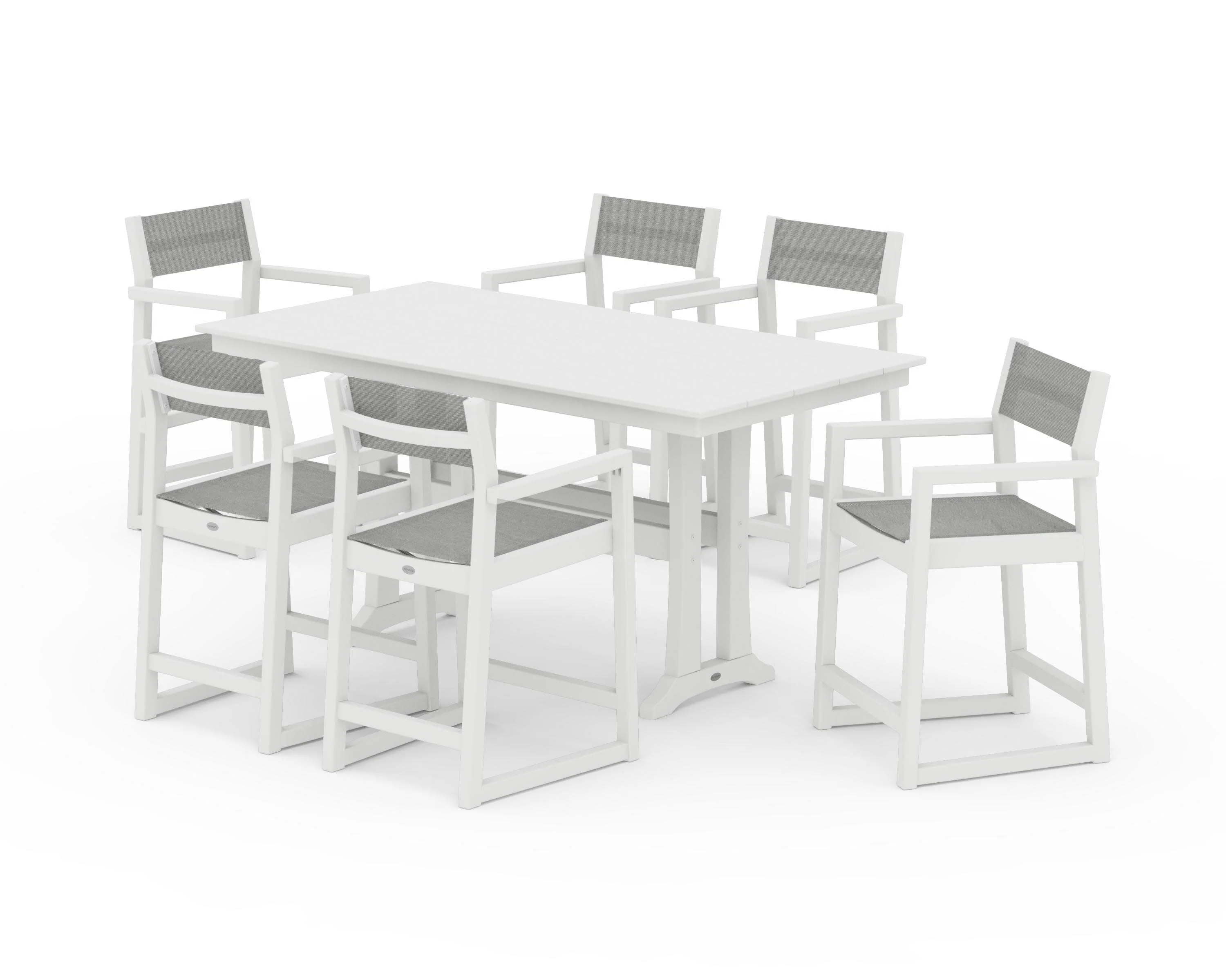EDGE Sling Arm Chair 7-Piece Farmhouse Counter Set with Trestle Legs - Image 15