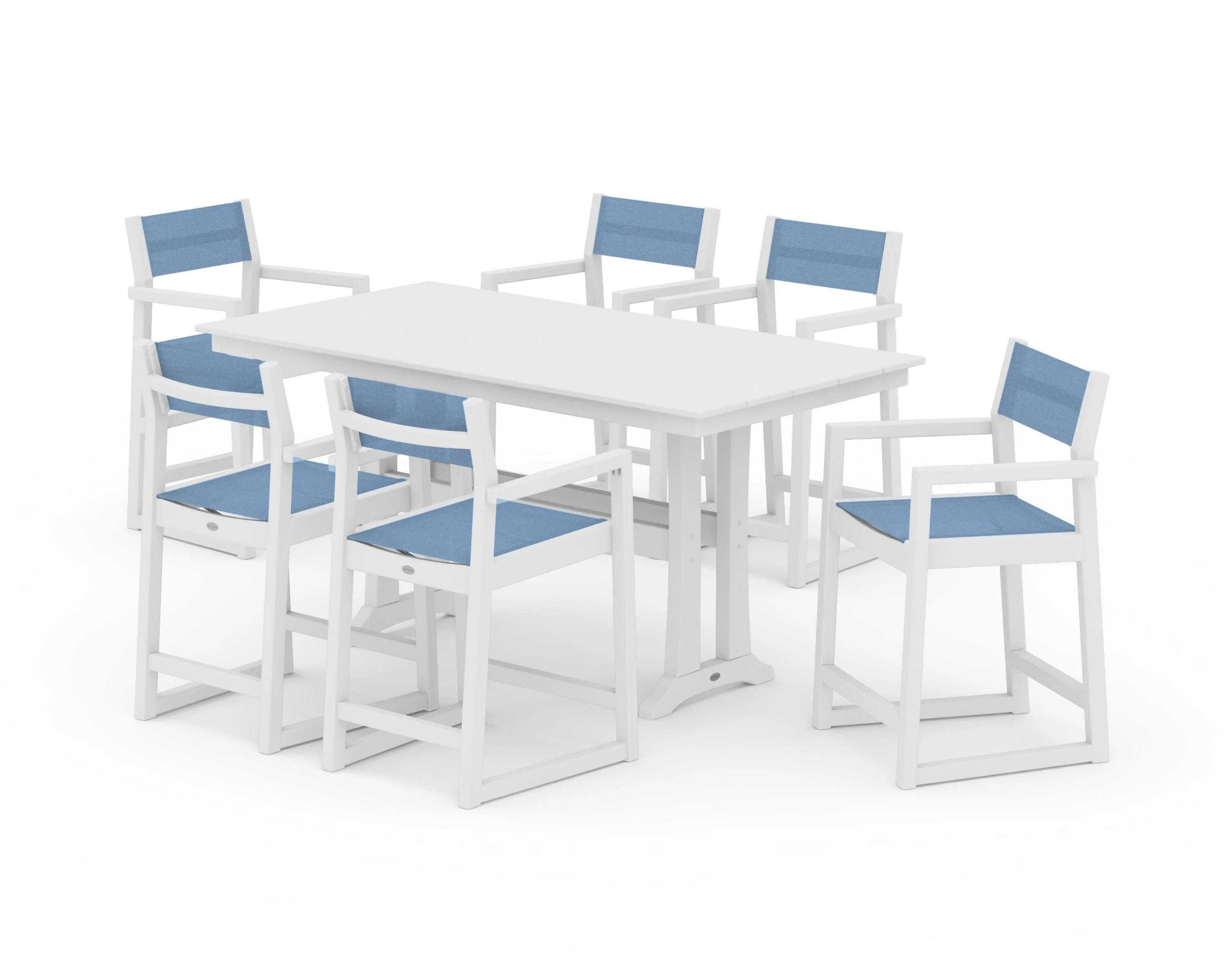 EDGE Sling Arm Chair 7-Piece Farmhouse Counter Set with Trestle Legs - Image 16