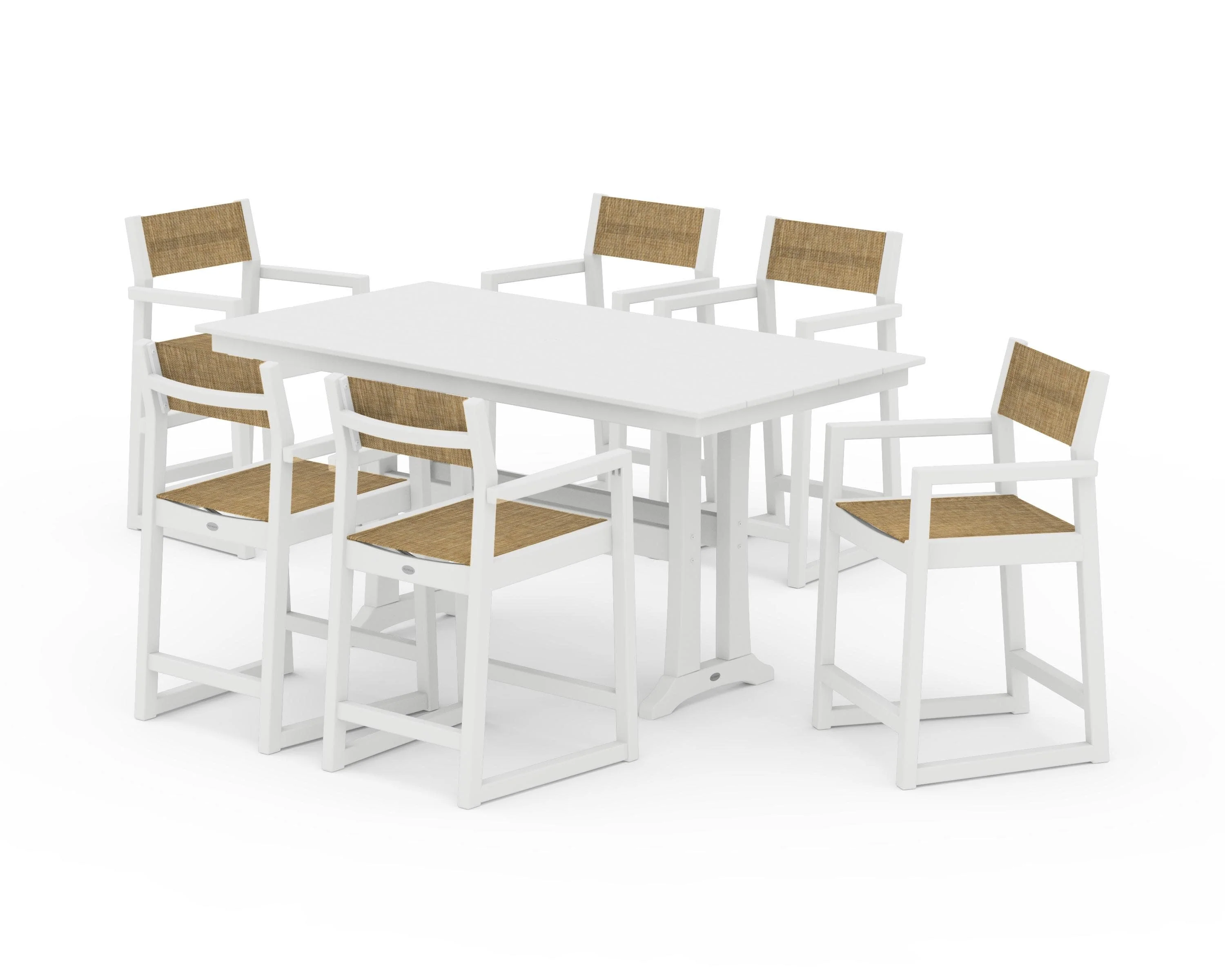 EDGE Sling Arm Chair 7-Piece Farmhouse Counter Set with Trestle Legs - Image 17