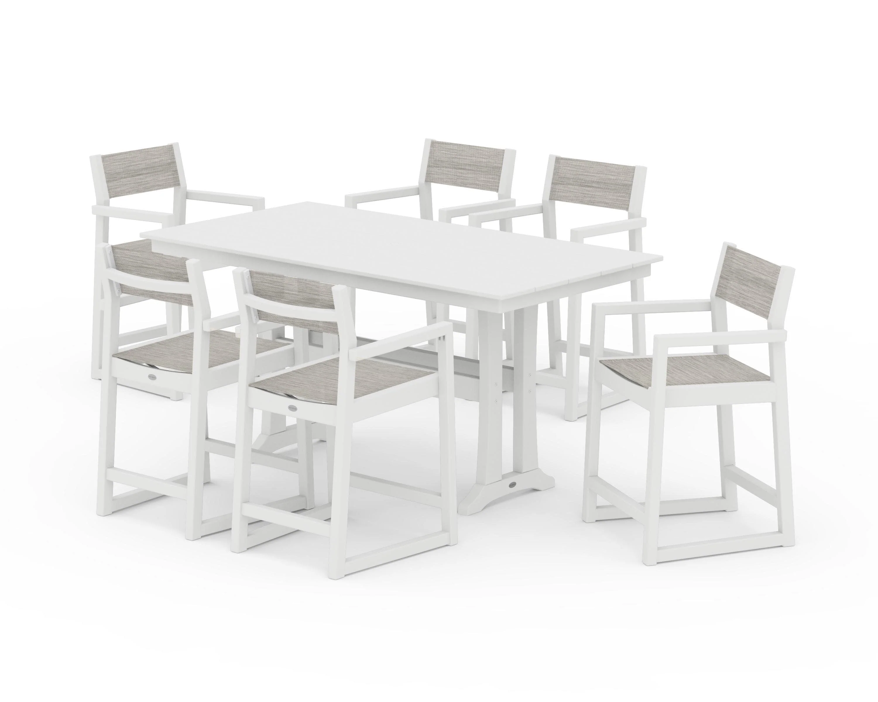 EDGE Sling Arm Chair 7-Piece Farmhouse Counter Set with Trestle Legs - Image 18