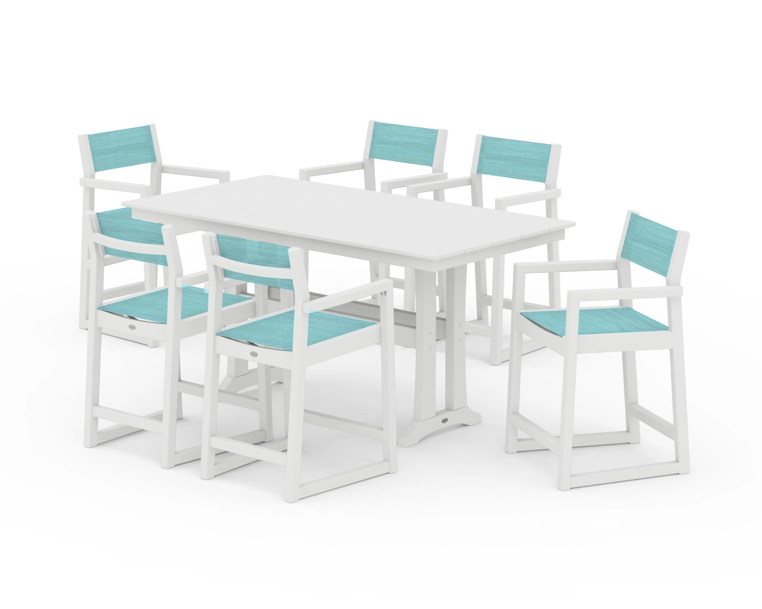 EDGE Sling Arm Chair 7-Piece Farmhouse Counter Set with Trestle Legs - Image 19