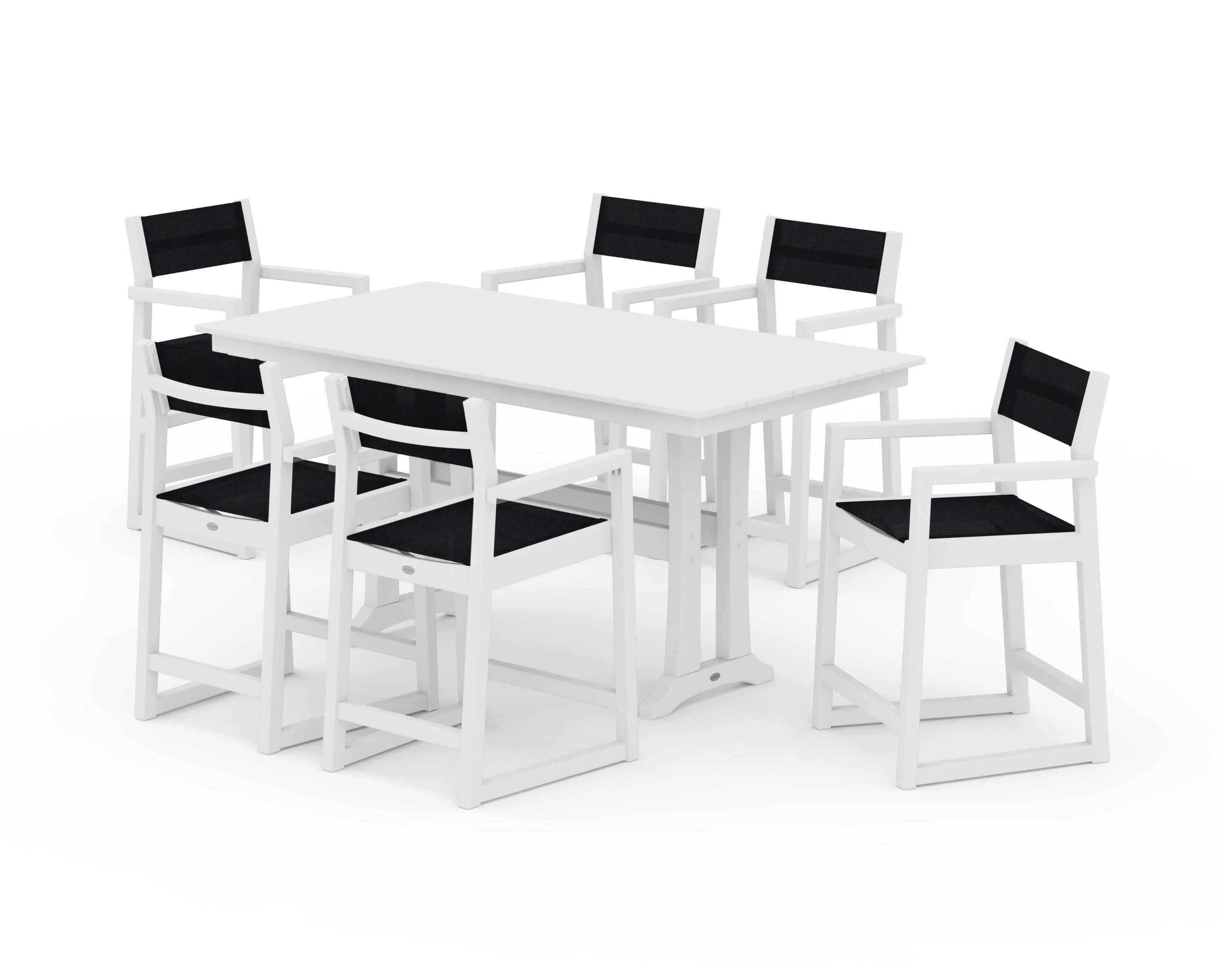 EDGE Sling Arm Chair 7-Piece Farmhouse Counter Set with Trestle Legs - Image 20