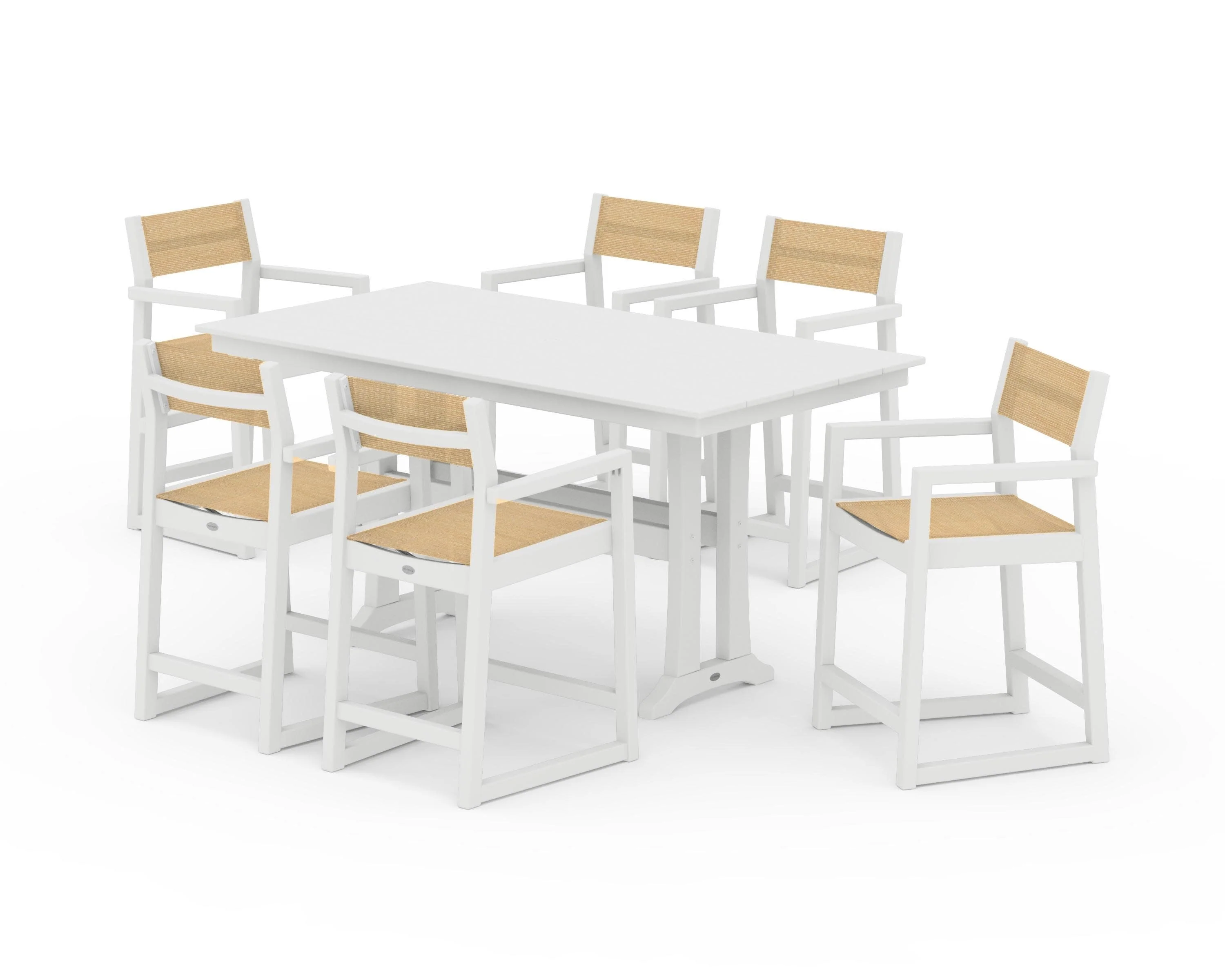 EDGE Sling Arm Chair 7-Piece Farmhouse Counter Set with Trestle Legs - Image 21