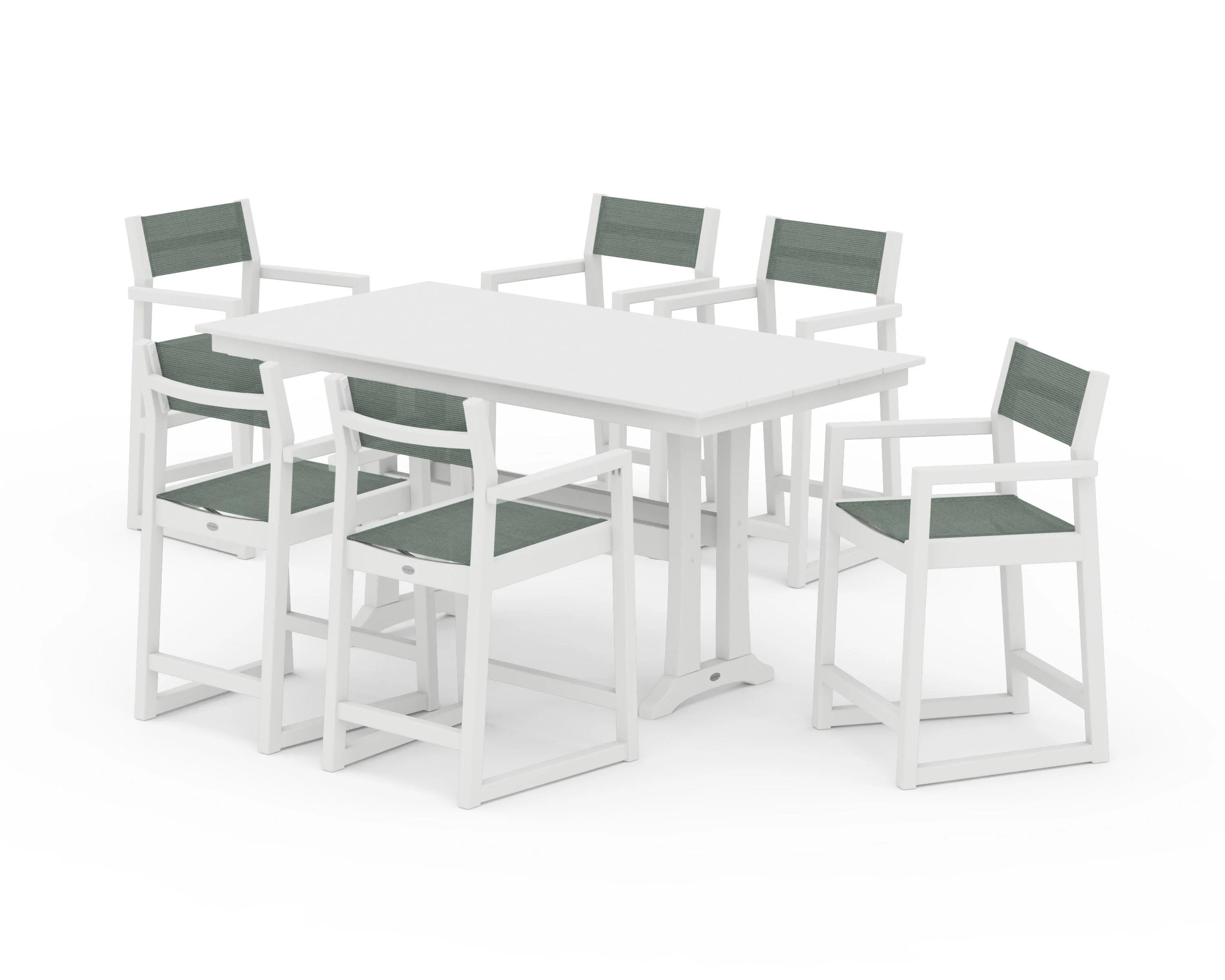 EDGE Sling Arm Chair 7-Piece Farmhouse Counter Set with Trestle Legs - Image 22