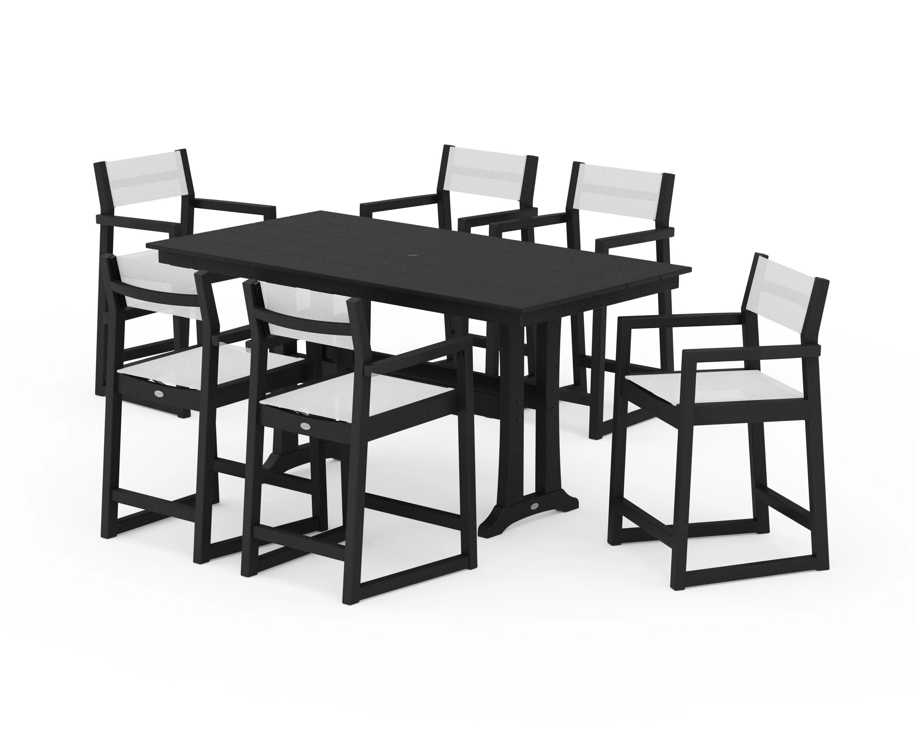 EDGE Sling Arm Chair 7-Piece Farmhouse Counter Set with Trestle Legs - Image 23