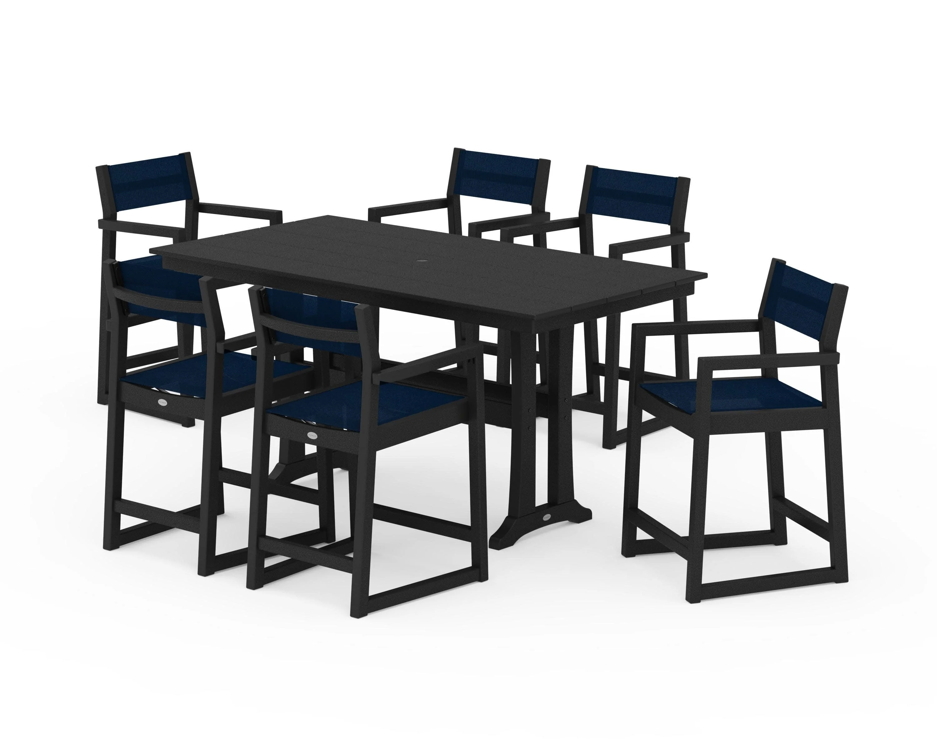 EDGE Sling Arm Chair 7-Piece Farmhouse Counter Set with Trestle Legs - Image 24