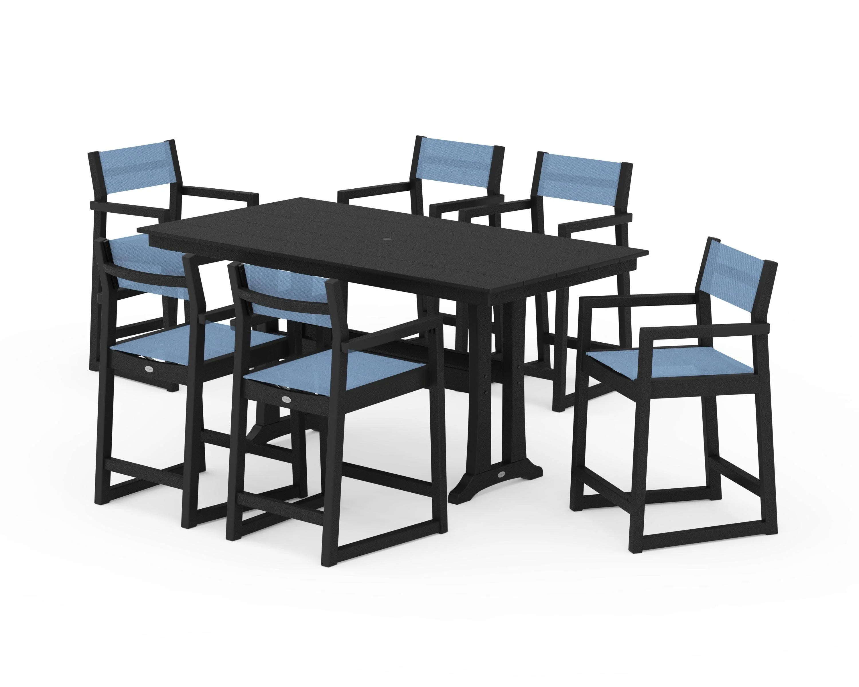 EDGE Sling Arm Chair 7-Piece Farmhouse Counter Set with Trestle Legs - Image 26