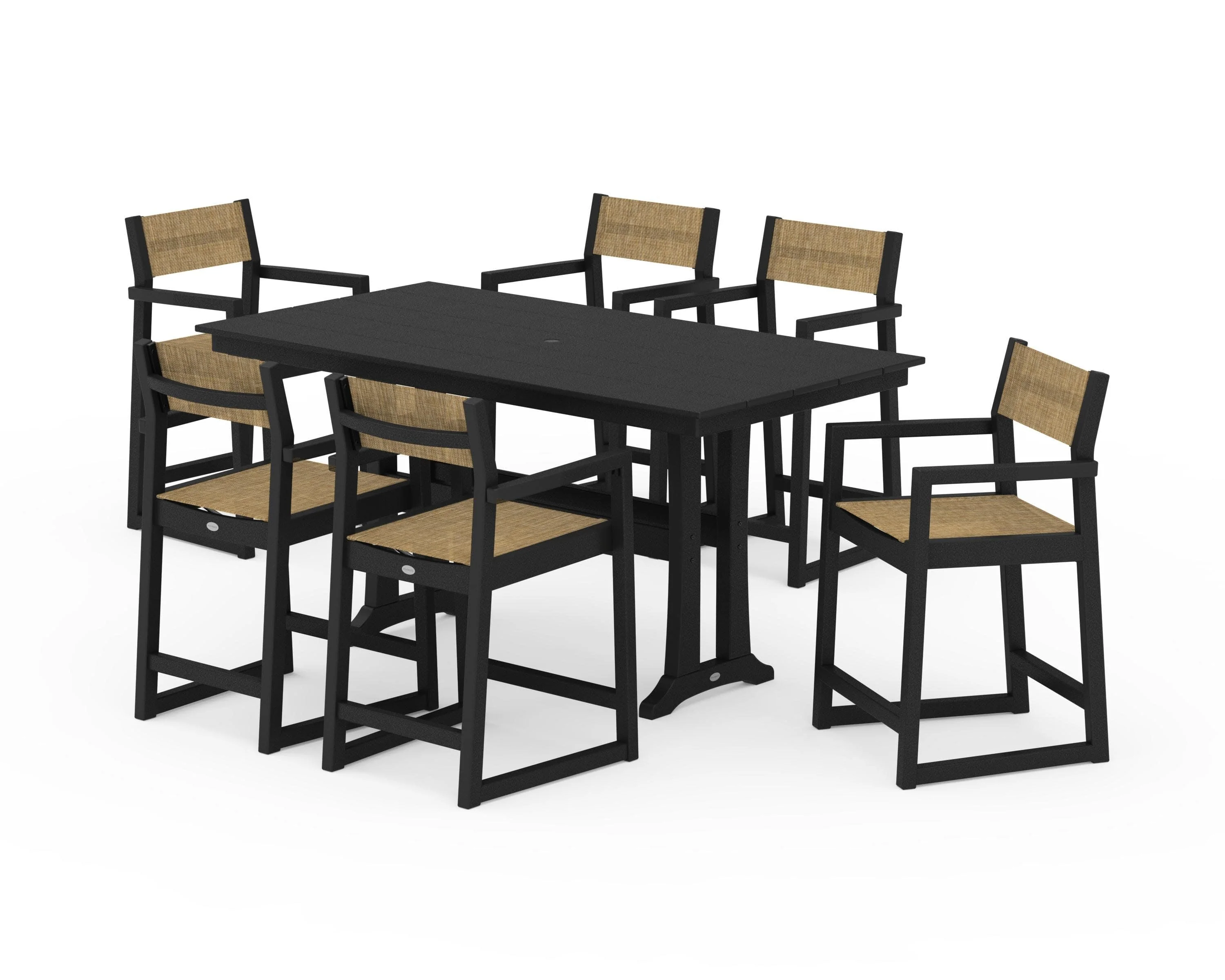 EDGE Sling Arm Chair 7-Piece Farmhouse Counter Set with Trestle Legs - Image 27