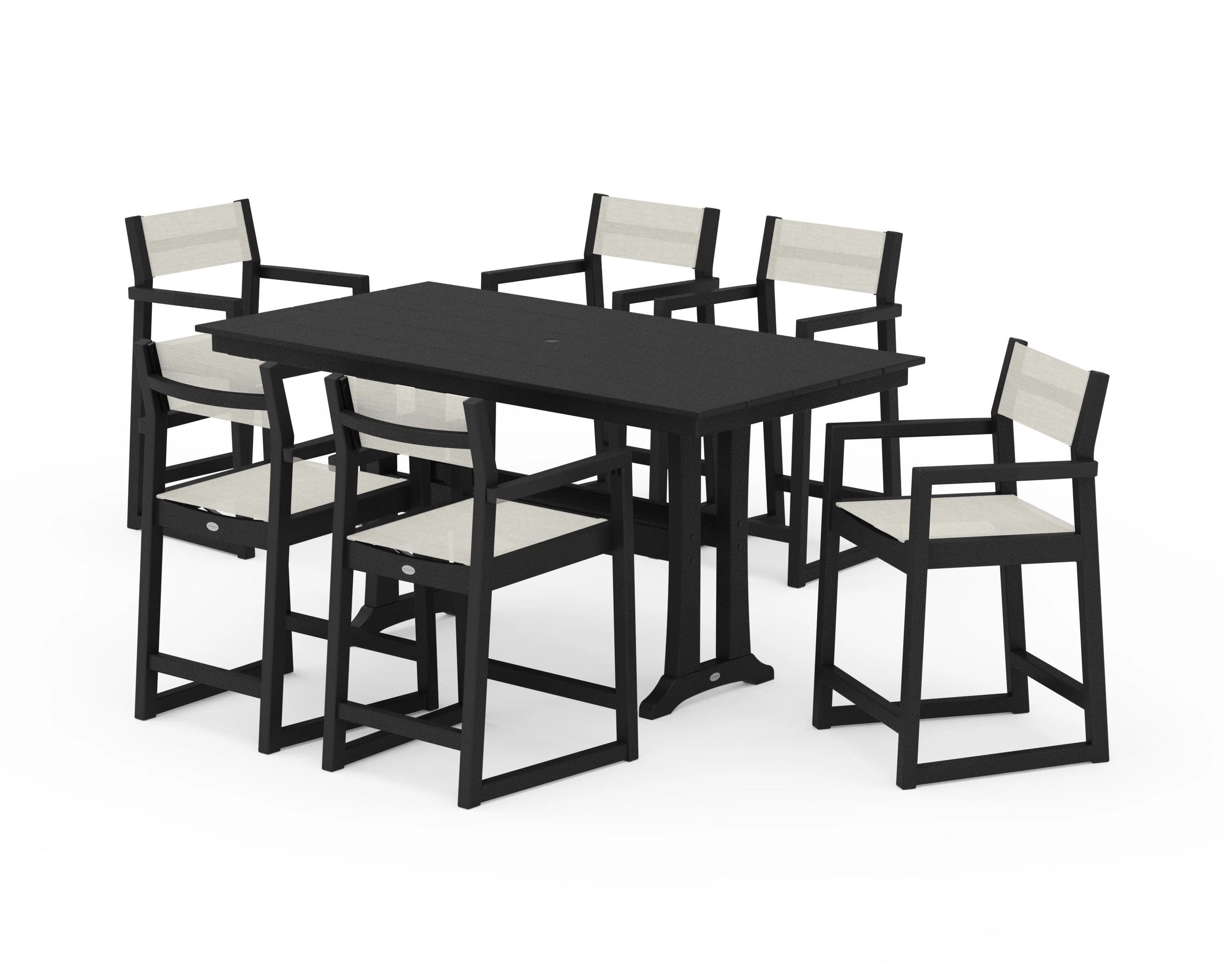 EDGE Sling Arm Chair 7-Piece Farmhouse Counter Set with Trestle Legs - Image 28