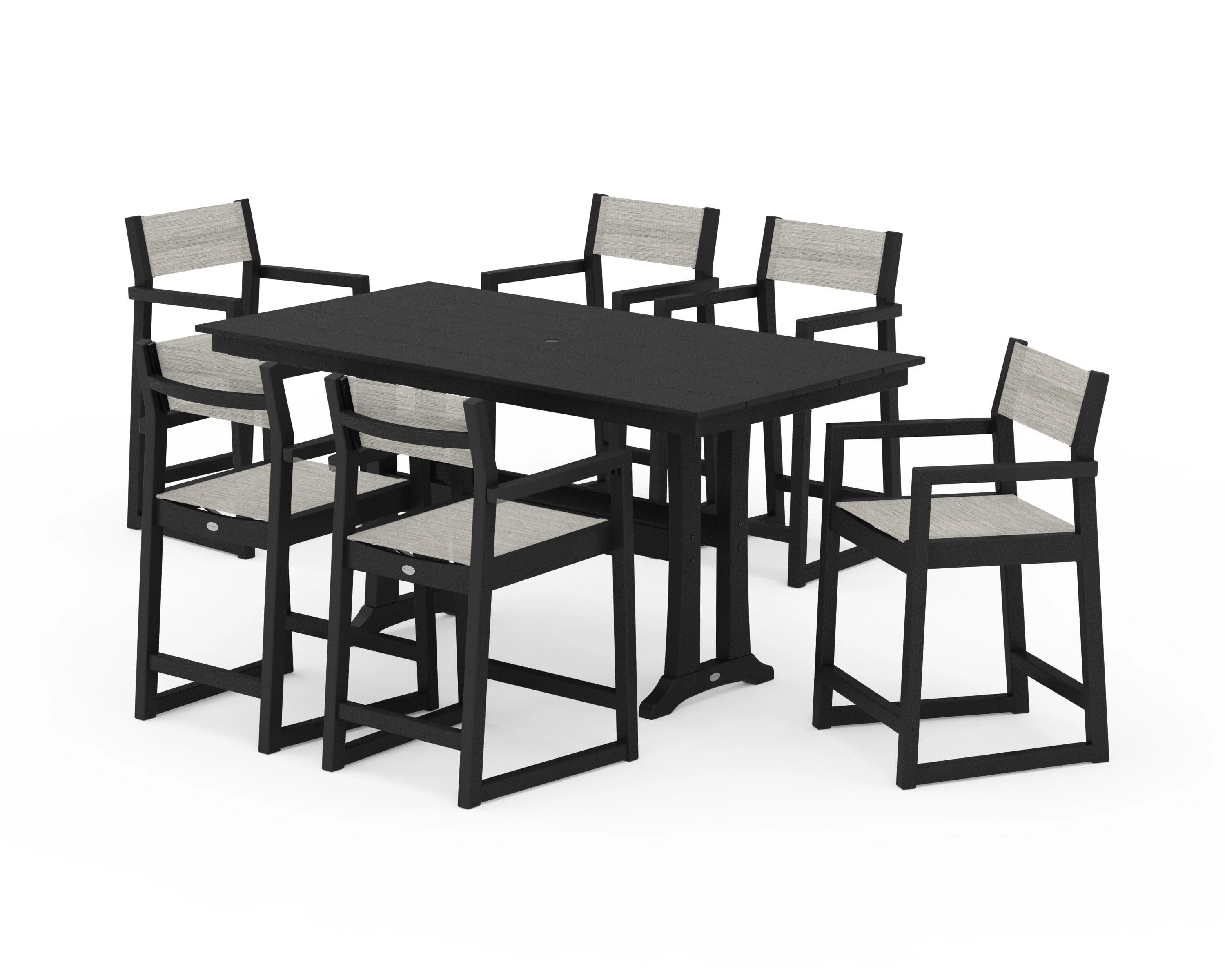 EDGE Sling Arm Chair 7-Piece Farmhouse Counter Set with Trestle Legs - Image 29