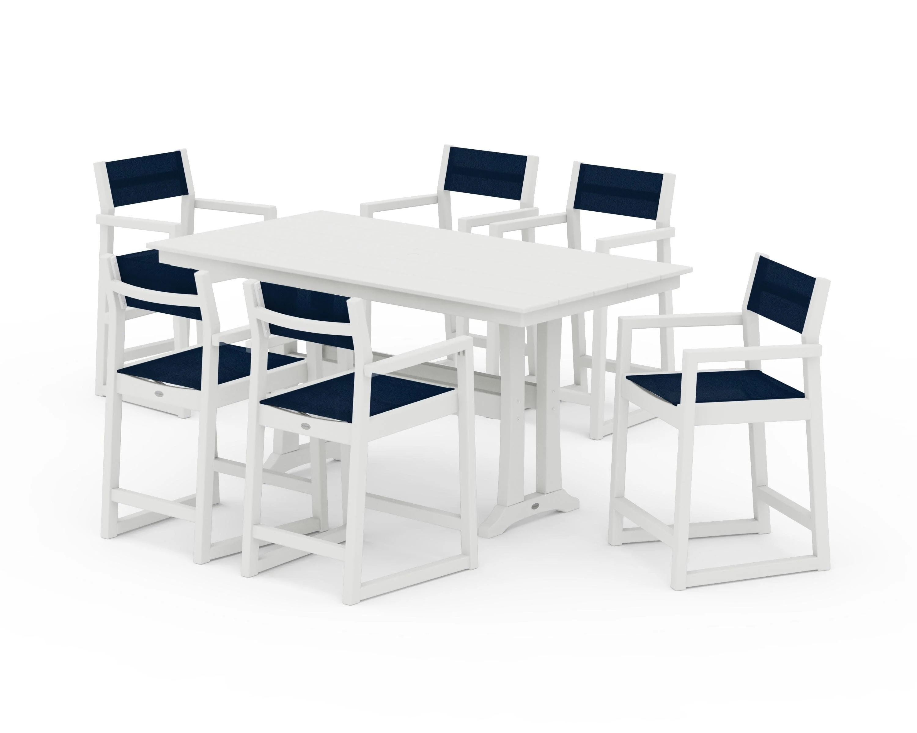 EDGE Sling Arm Chair 7-Piece Farmhouse Counter Set with Trestle Legs - Image 3