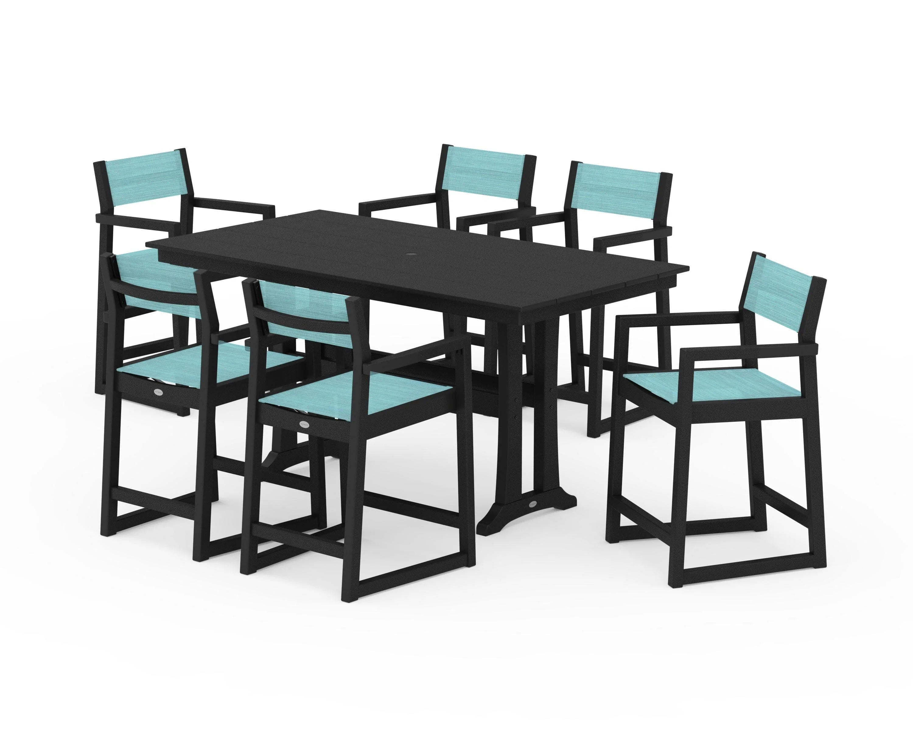 EDGE Sling Arm Chair 7-Piece Farmhouse Counter Set with Trestle Legs - Image 30