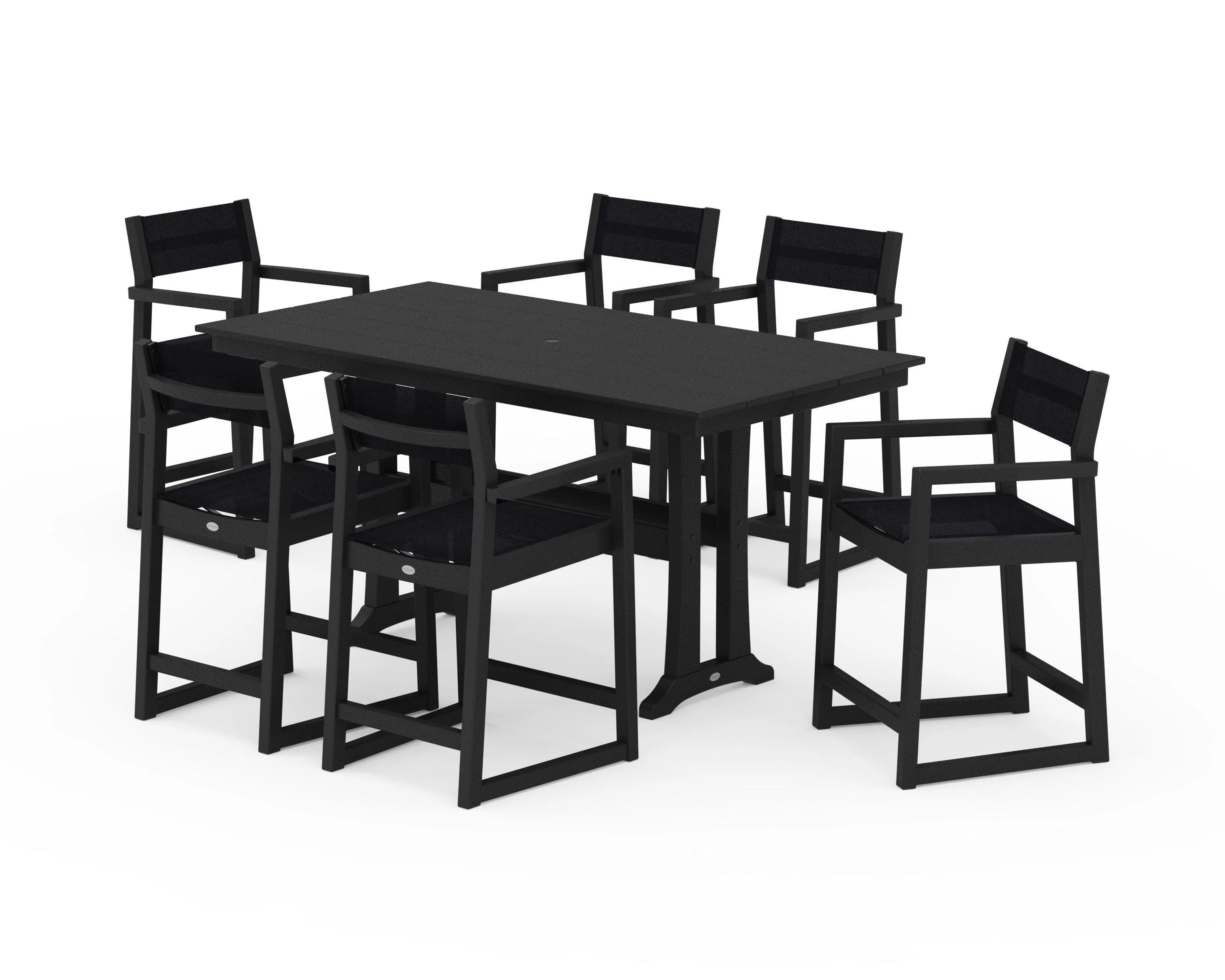 EDGE Sling Arm Chair 7-Piece Farmhouse Counter Set with Trestle Legs - Image 31