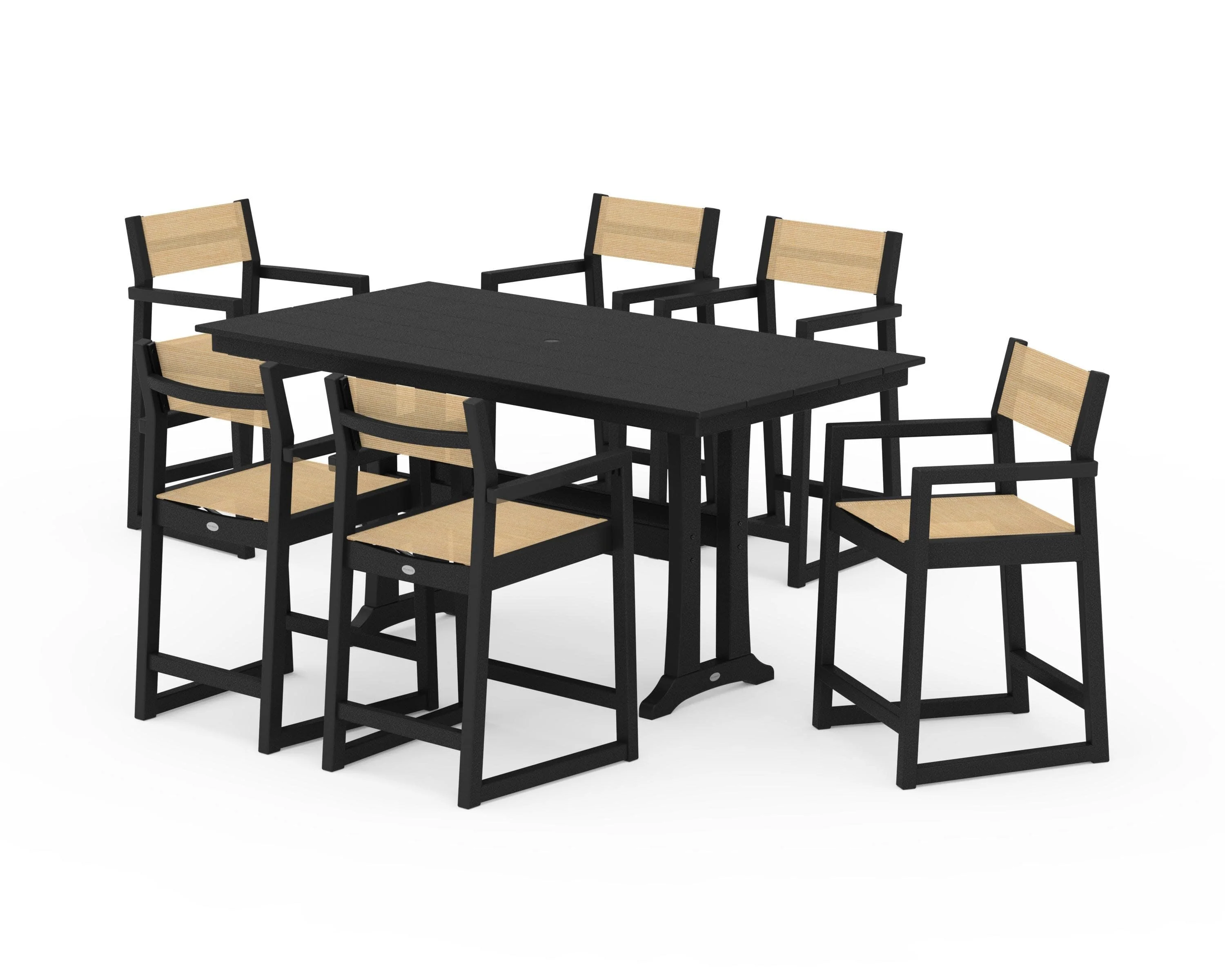 EDGE Sling Arm Chair 7-Piece Farmhouse Counter Set with Trestle Legs - Image 32