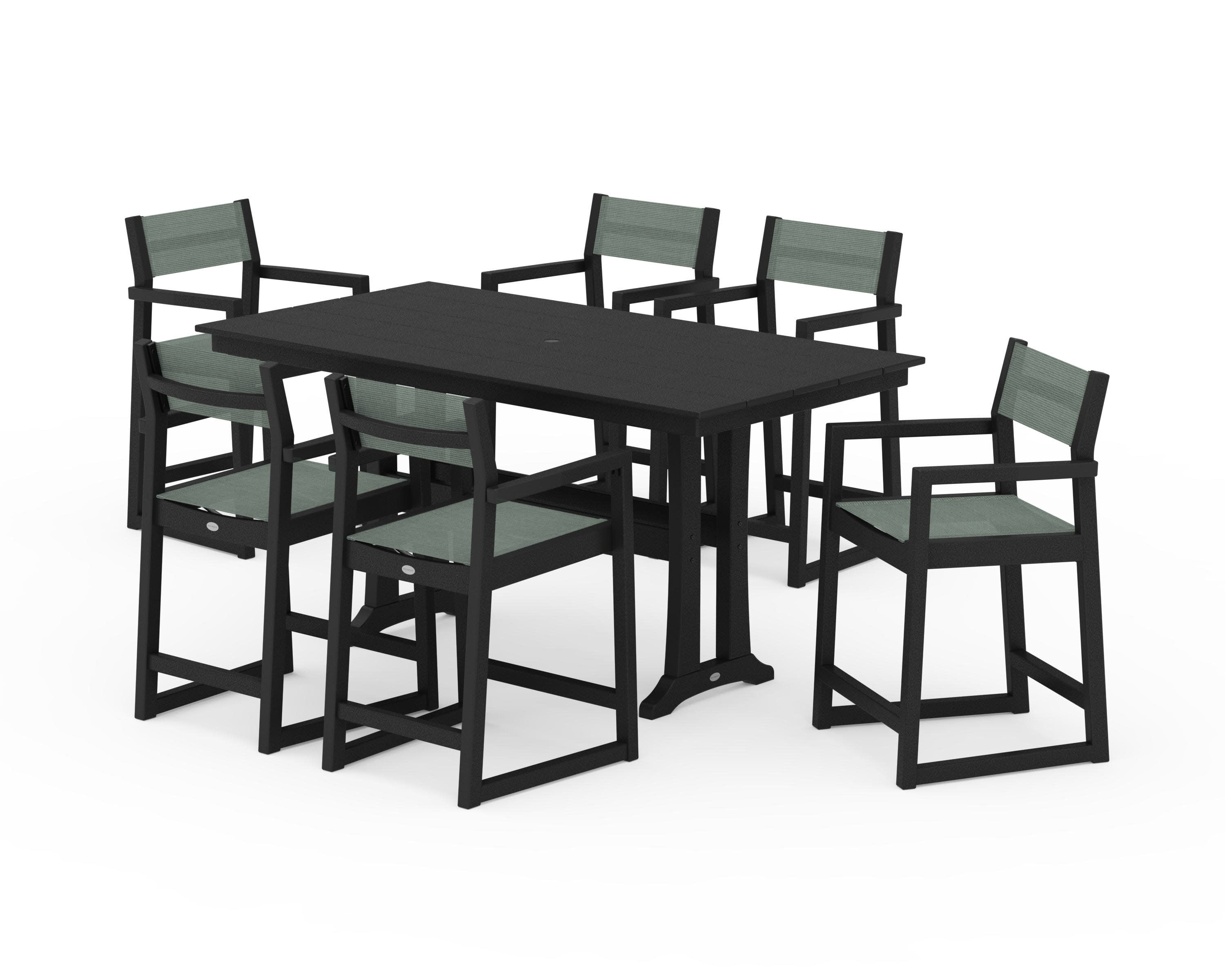 EDGE Sling Arm Chair 7-Piece Farmhouse Counter Set with Trestle Legs - Image 33
