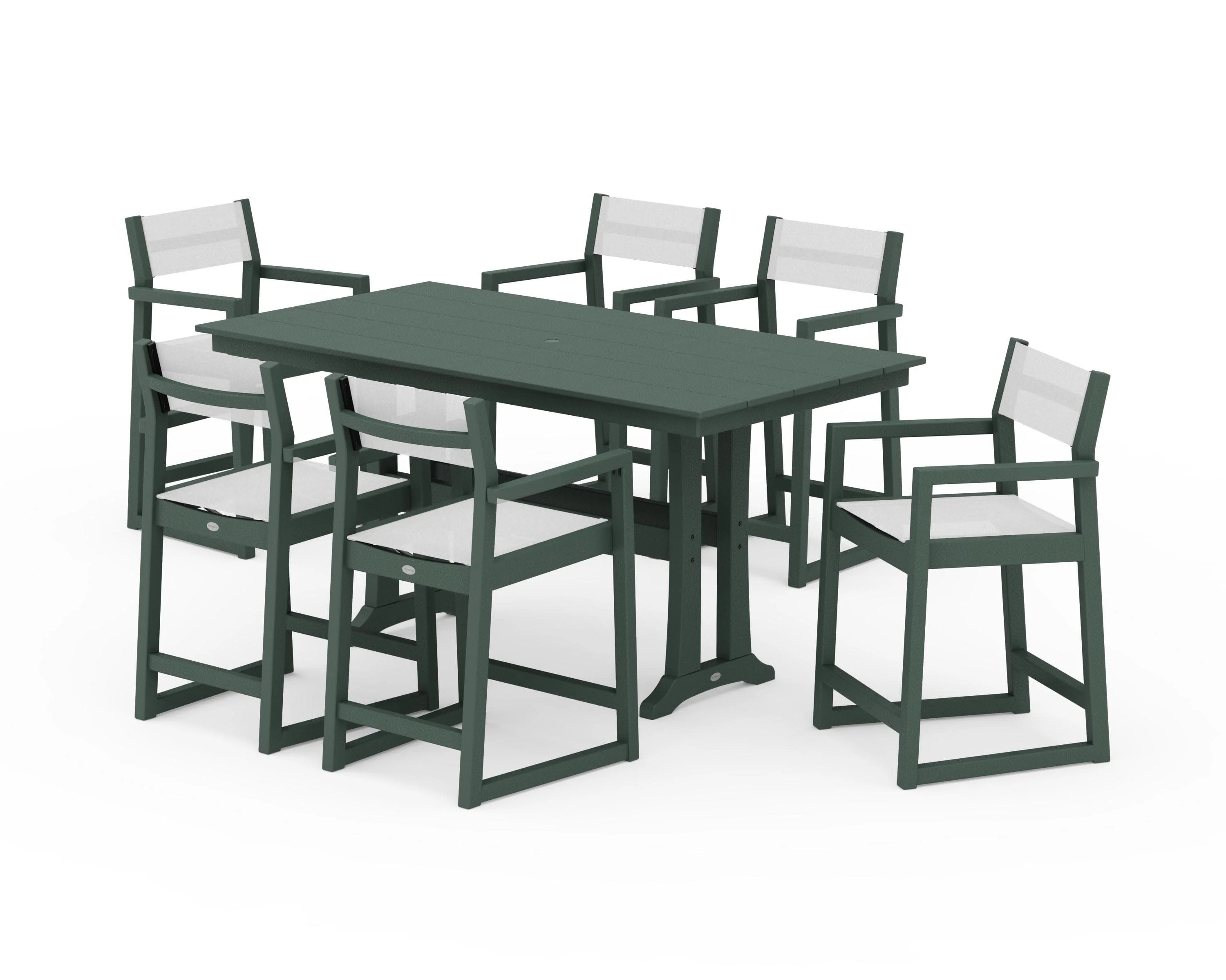 EDGE Sling Arm Chair 7-Piece Farmhouse Counter Set with Trestle Legs - Image 34