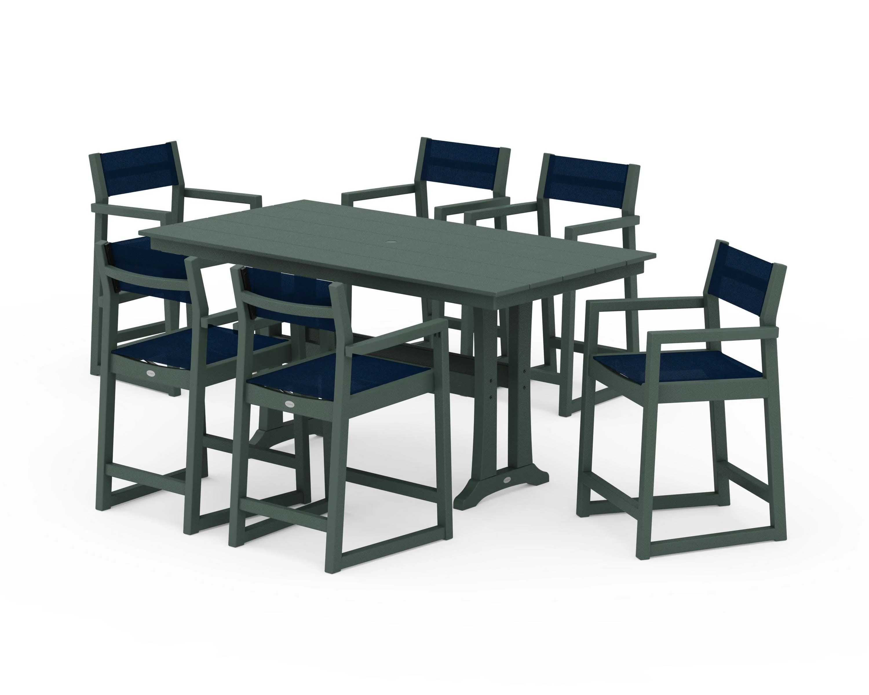 EDGE Sling Arm Chair 7-Piece Farmhouse Counter Set with Trestle Legs - Image 35