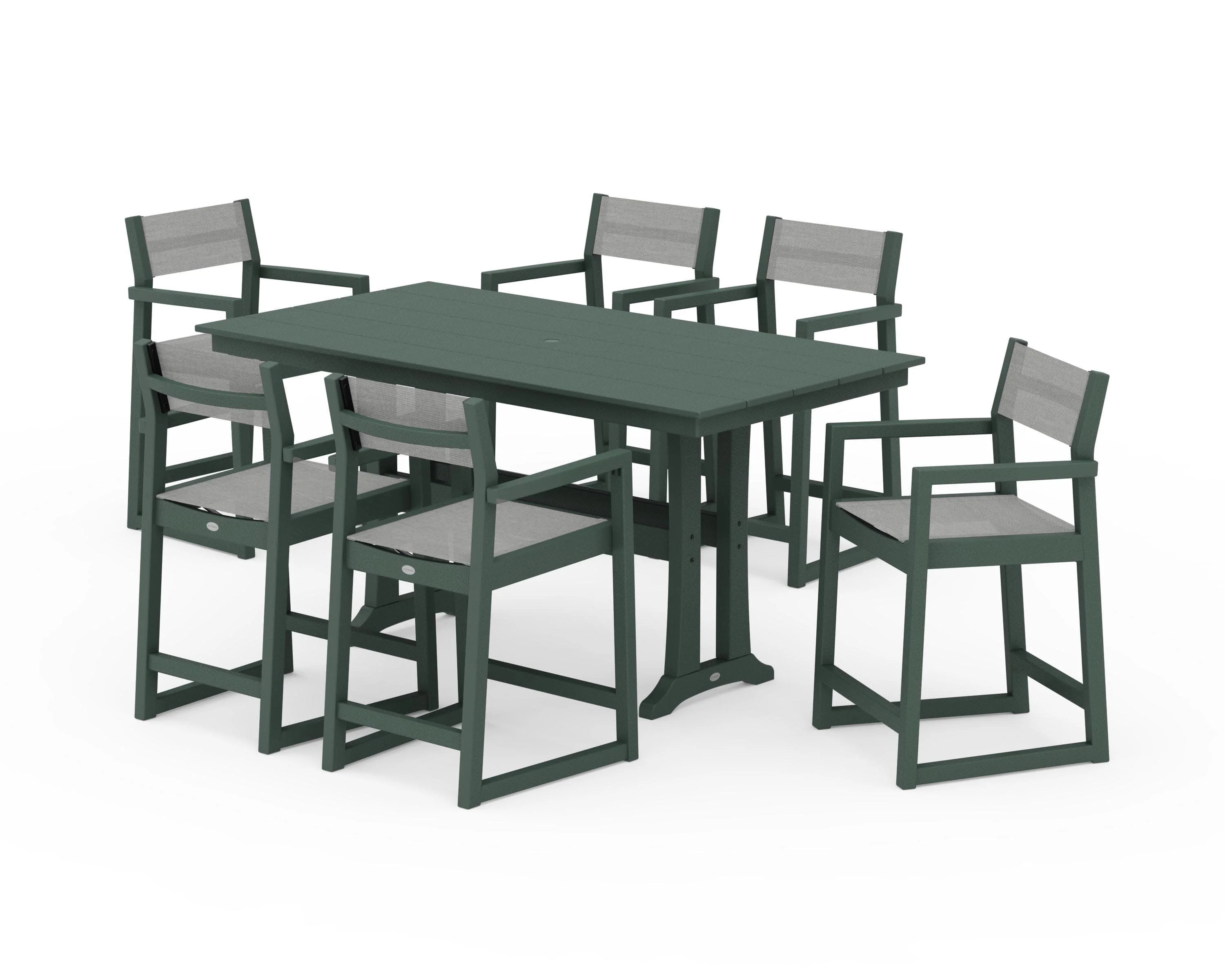 EDGE Sling Arm Chair 7-Piece Farmhouse Counter Set with Trestle Legs - Image 36