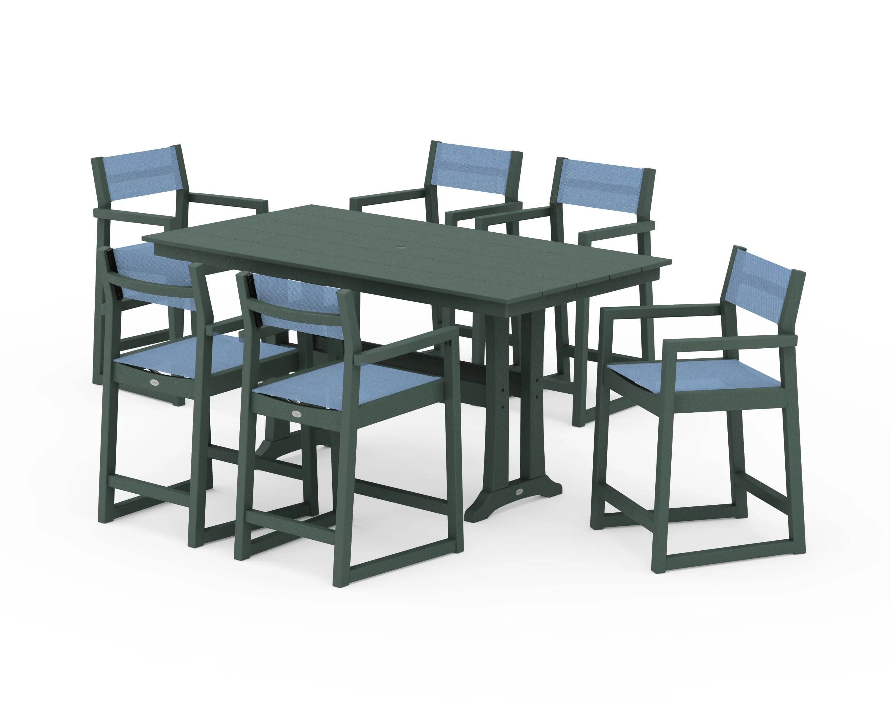 EDGE Sling Arm Chair 7-Piece Farmhouse Counter Set with Trestle Legs - Image 37