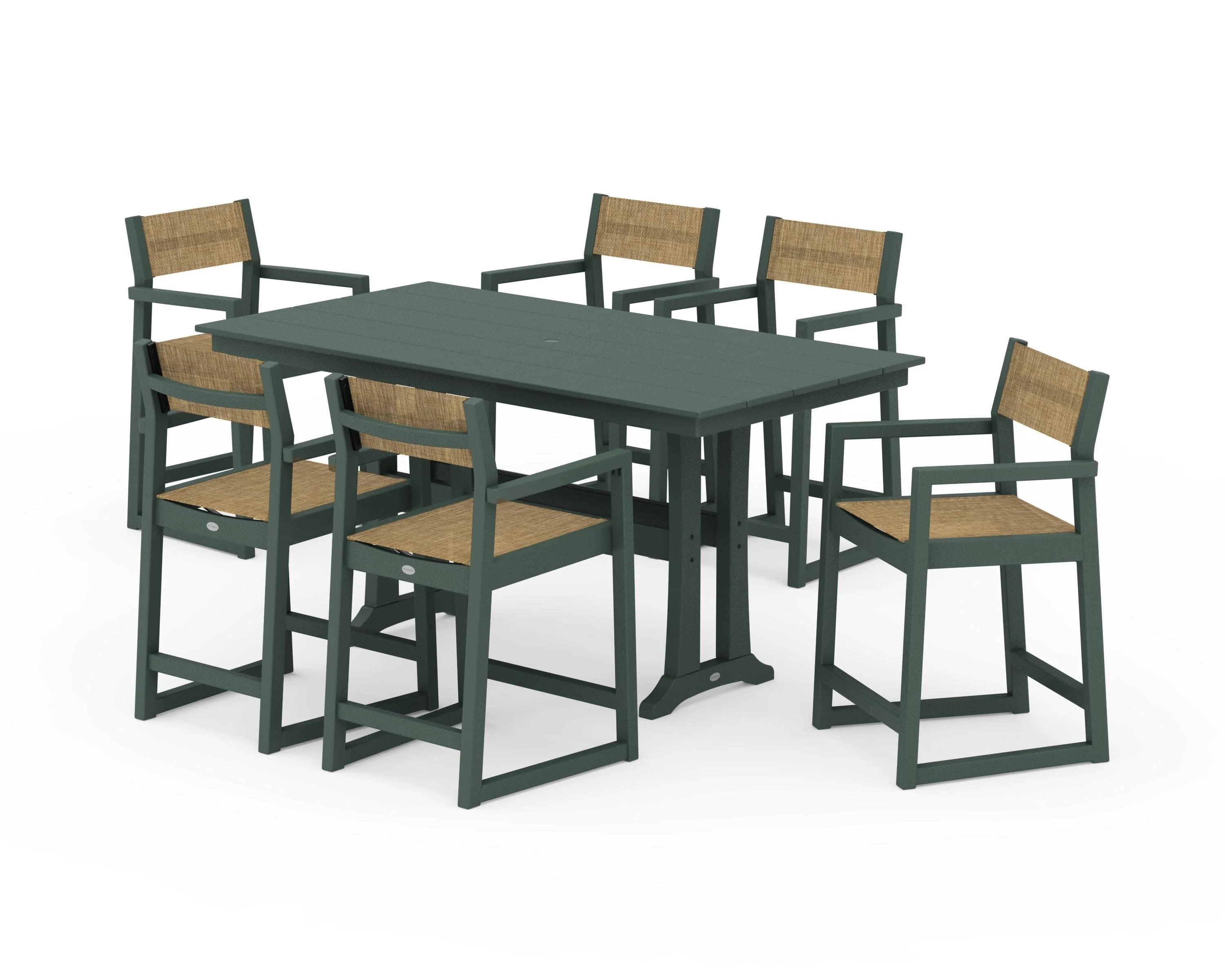 EDGE Sling Arm Chair 7-Piece Farmhouse Counter Set with Trestle Legs - Image 38