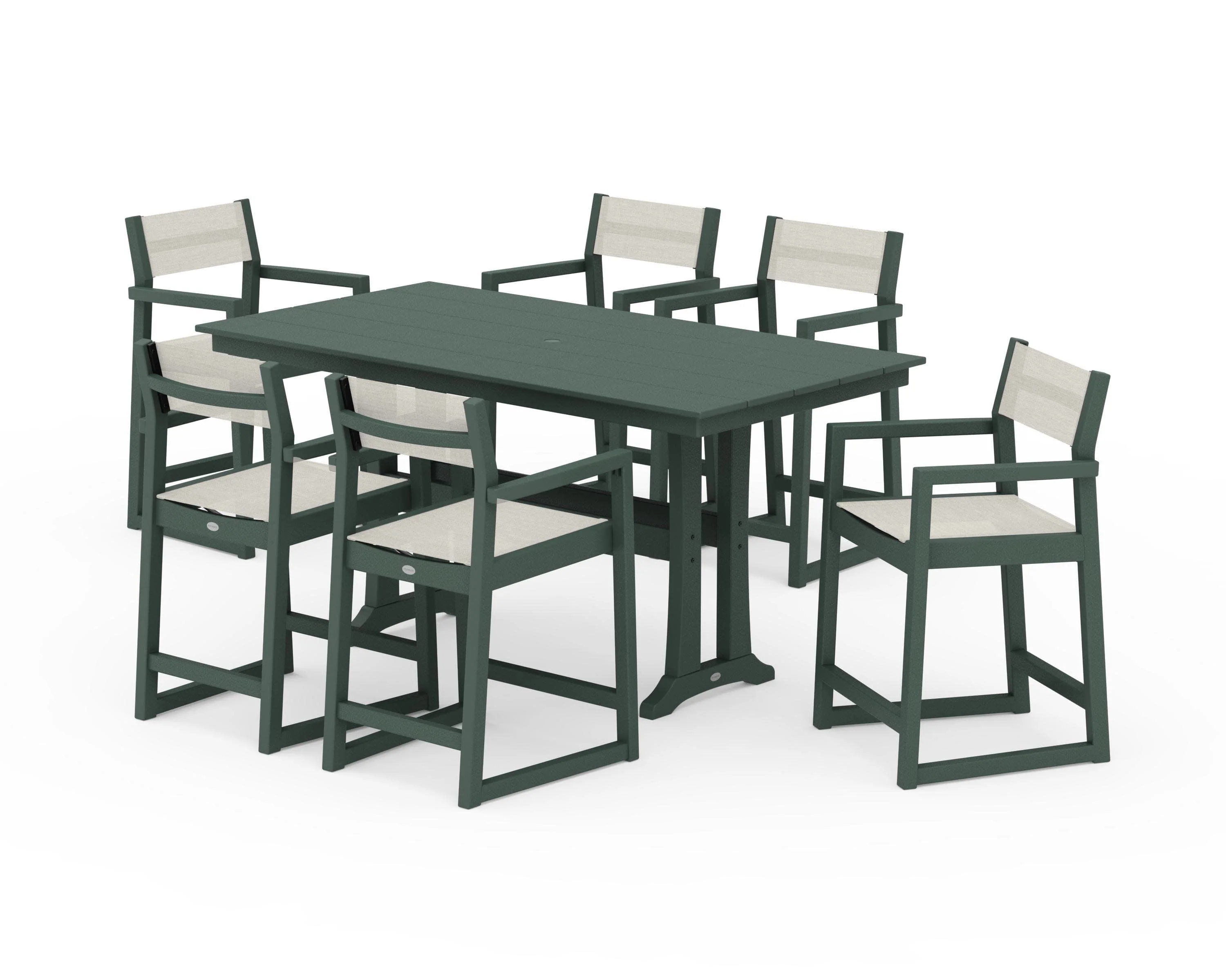 EDGE Sling Arm Chair 7-Piece Farmhouse Counter Set with Trestle Legs - Image 39