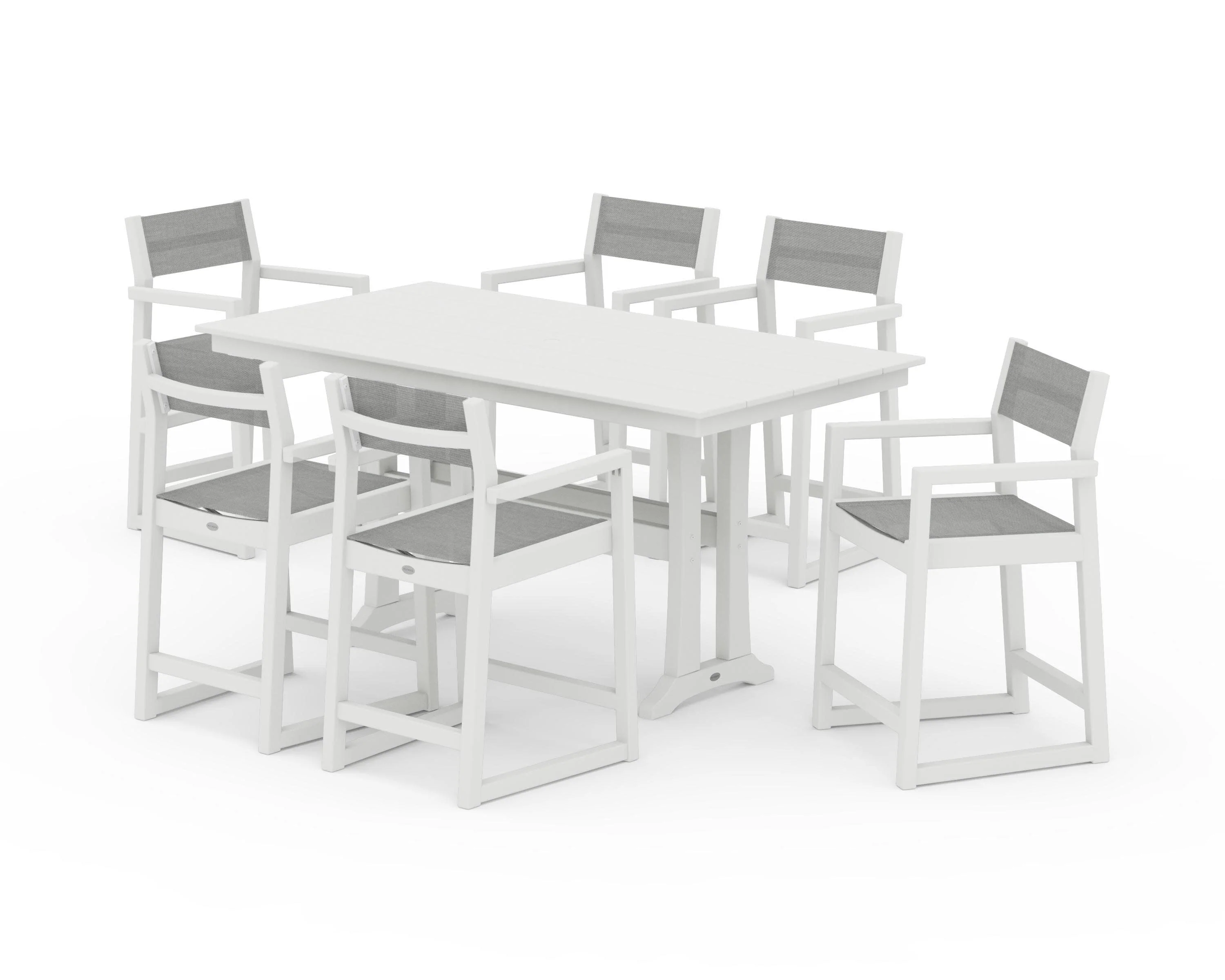 EDGE Sling Arm Chair 7-Piece Farmhouse Counter Set with Trestle Legs - Image 4