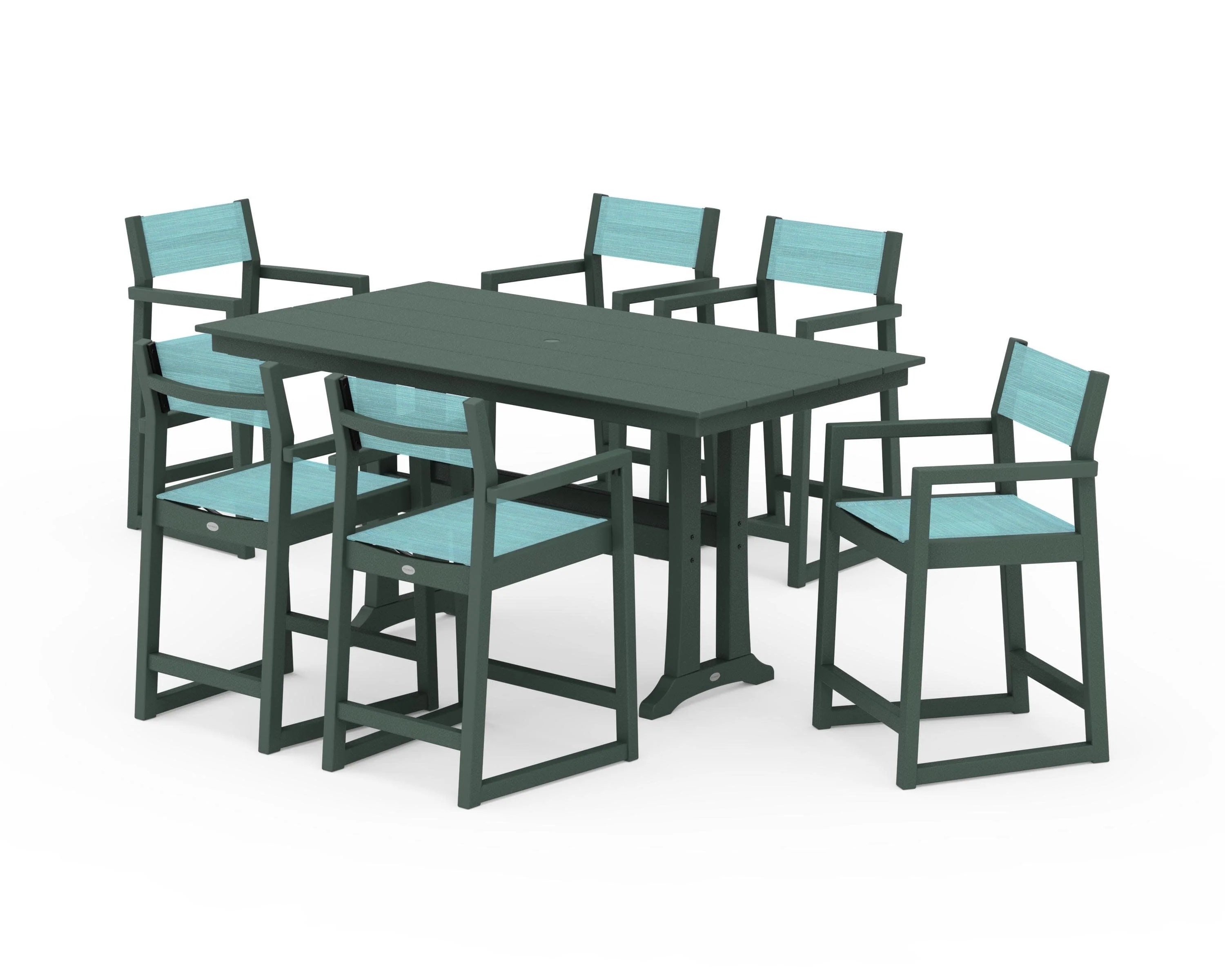 EDGE Sling Arm Chair 7-Piece Farmhouse Counter Set with Trestle Legs - Image 41