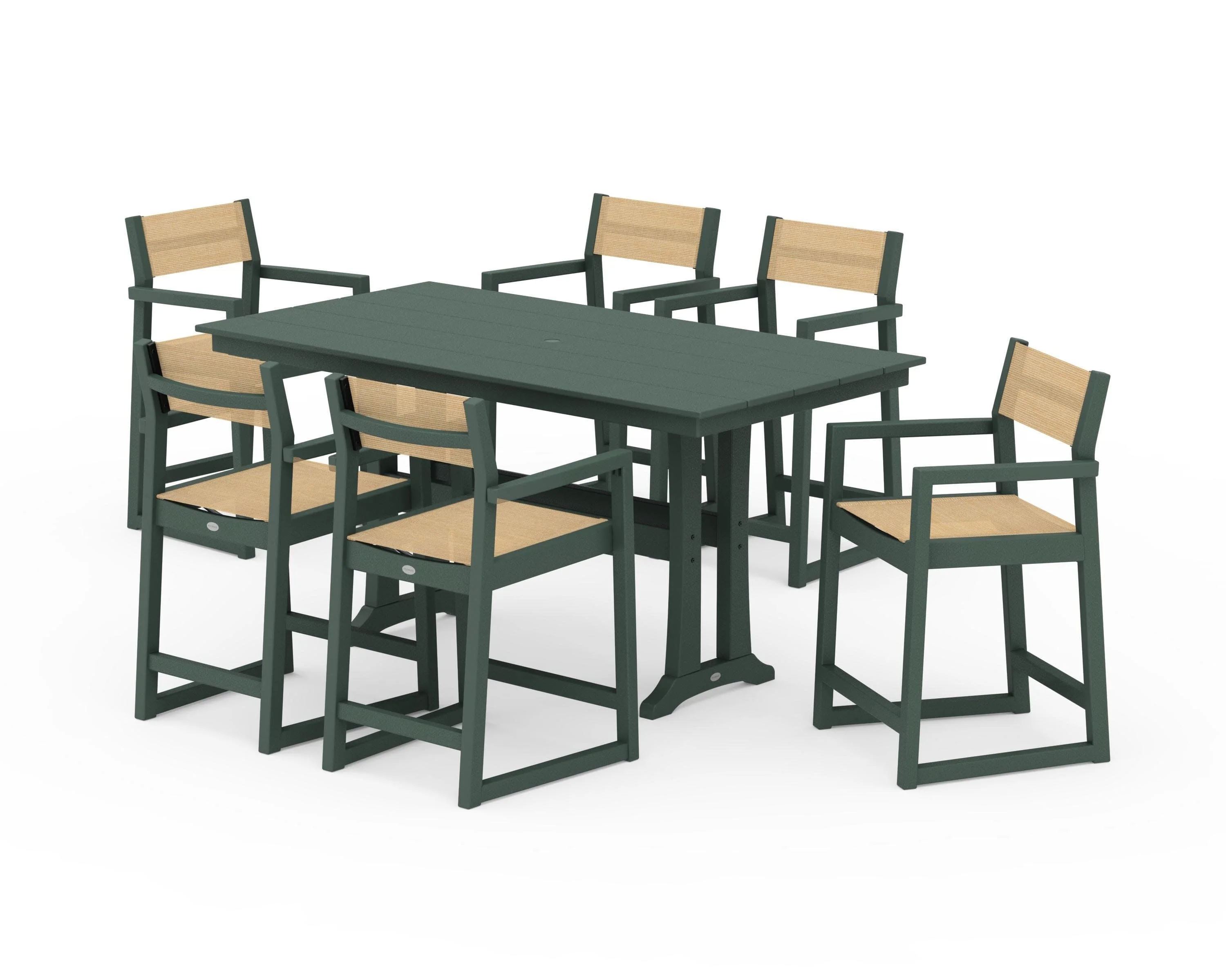 EDGE Sling Arm Chair 7-Piece Farmhouse Counter Set with Trestle Legs - Image 43