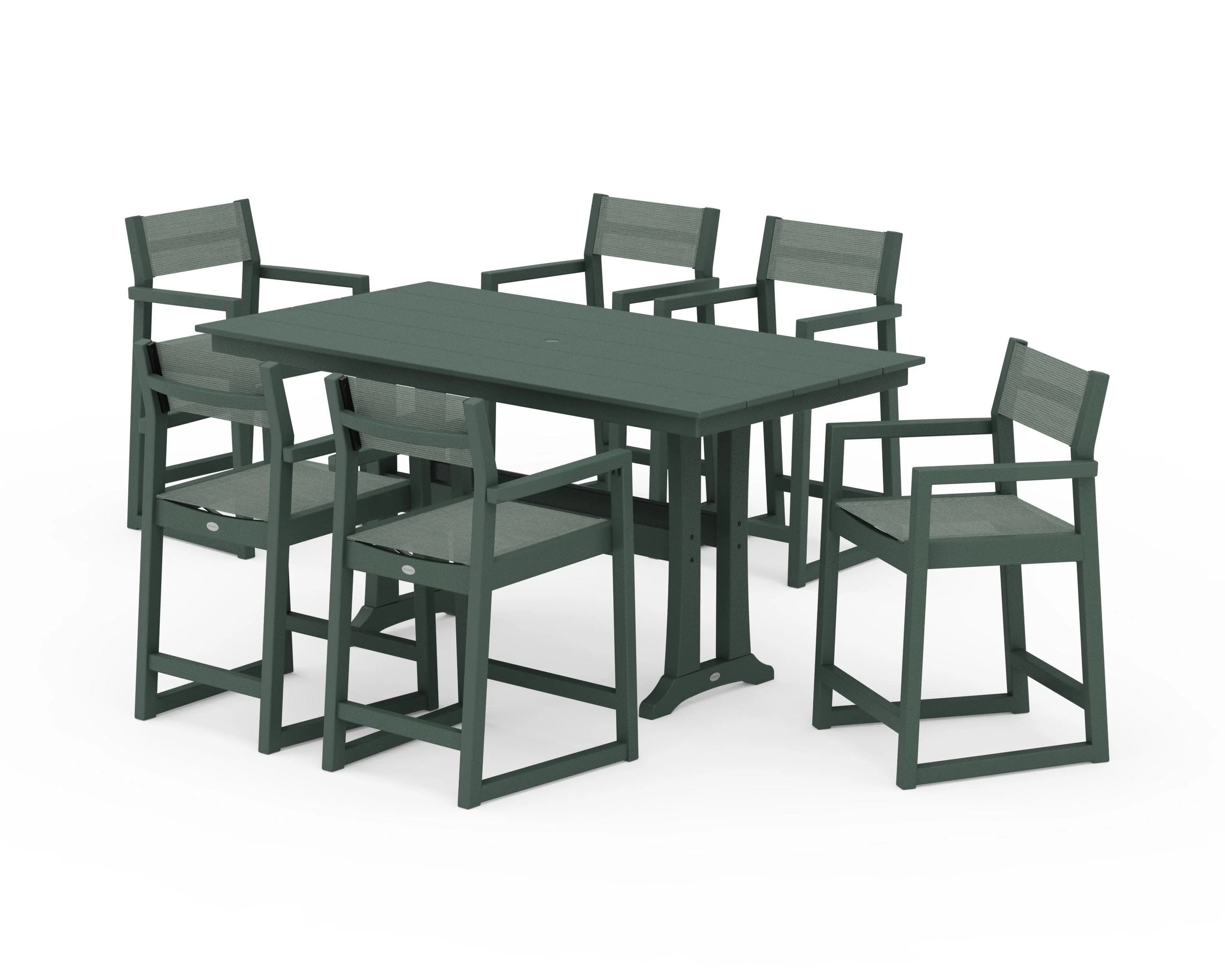 EDGE Sling Arm Chair 7-Piece Farmhouse Counter Set with Trestle Legs - Image 44