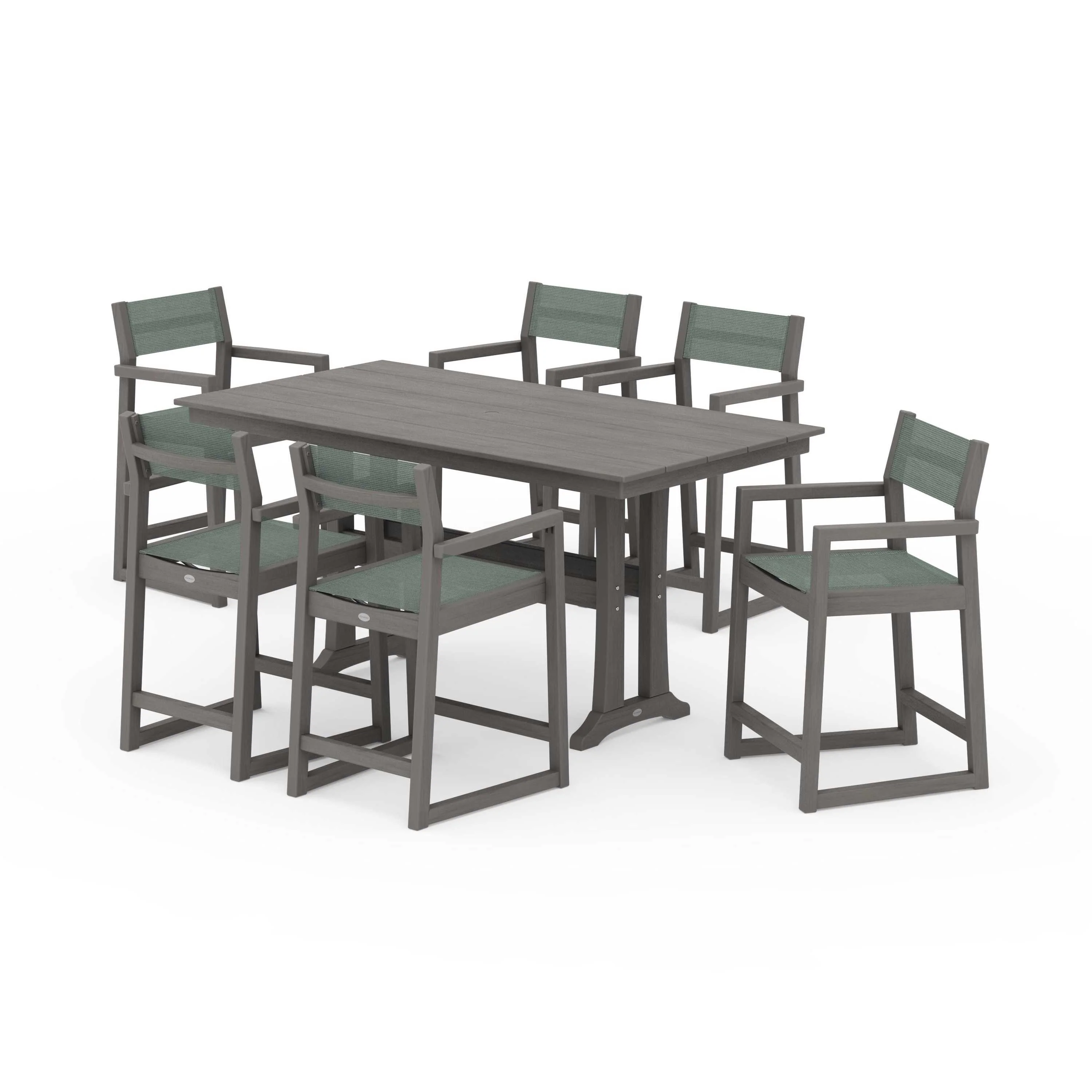 EDGE Sling Arm Chair 7-Piece Farmhouse Counter Set with Trestle Legs - Image 45