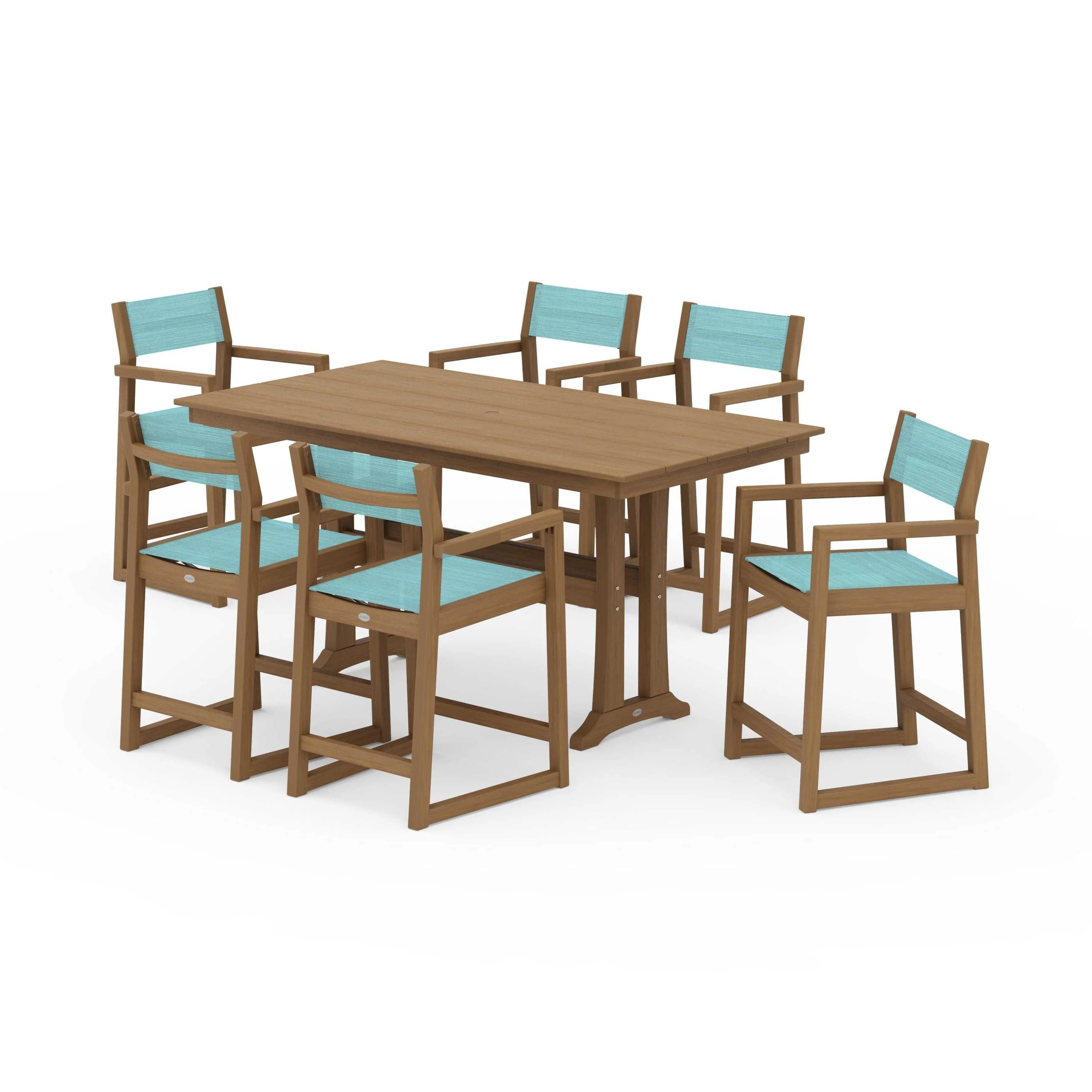 EDGE Sling Arm Chair 7-Piece Farmhouse Counter Set with Trestle Legs - Image 47