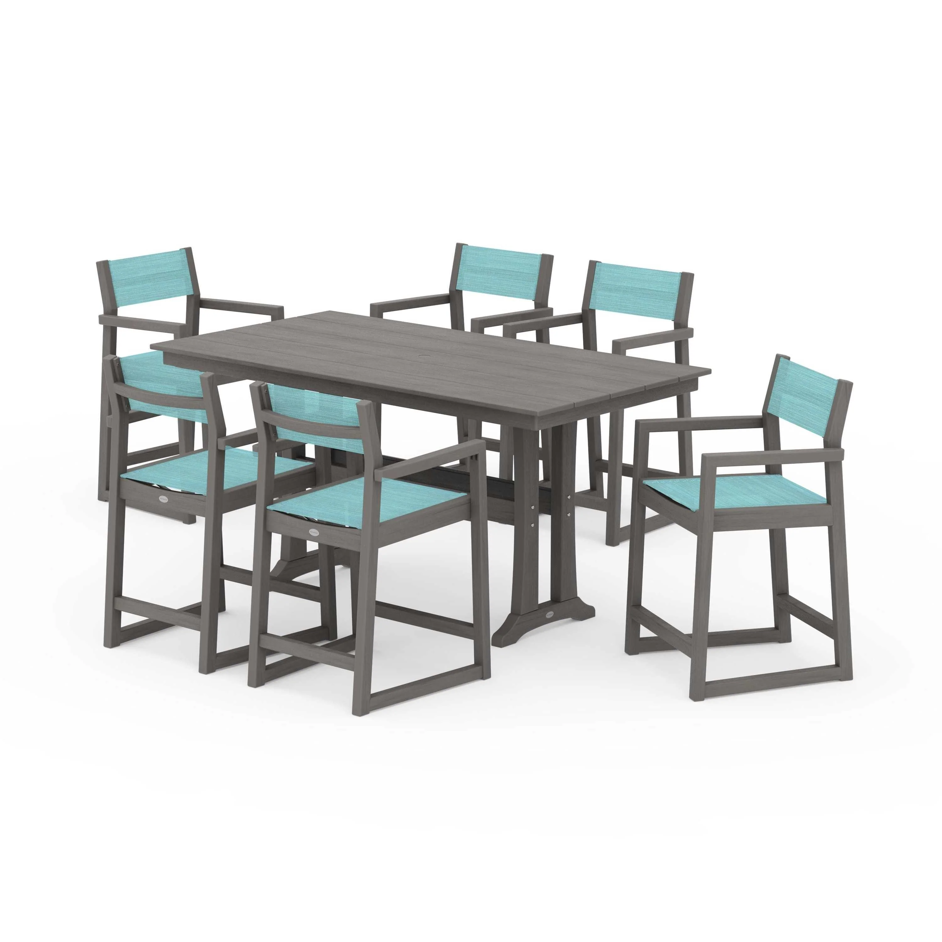EDGE Sling Arm Chair 7-Piece Farmhouse Counter Set with Trestle Legs - Image 48