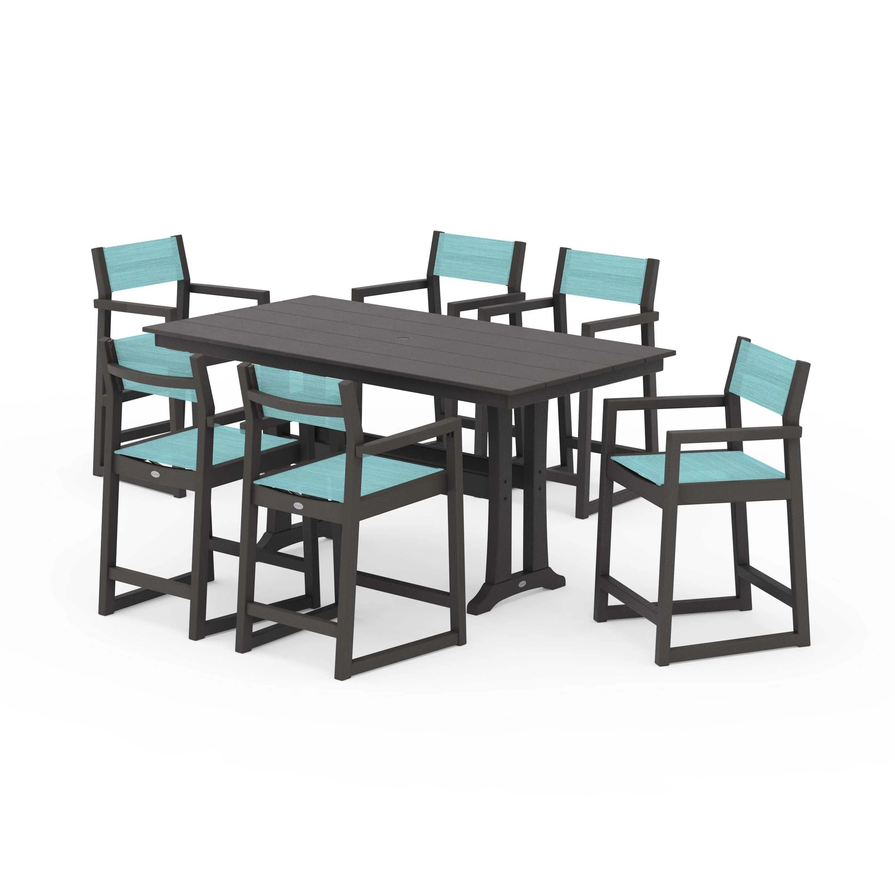 EDGE Sling Arm Chair 7-Piece Farmhouse Counter Set with Trestle Legs - Image 49