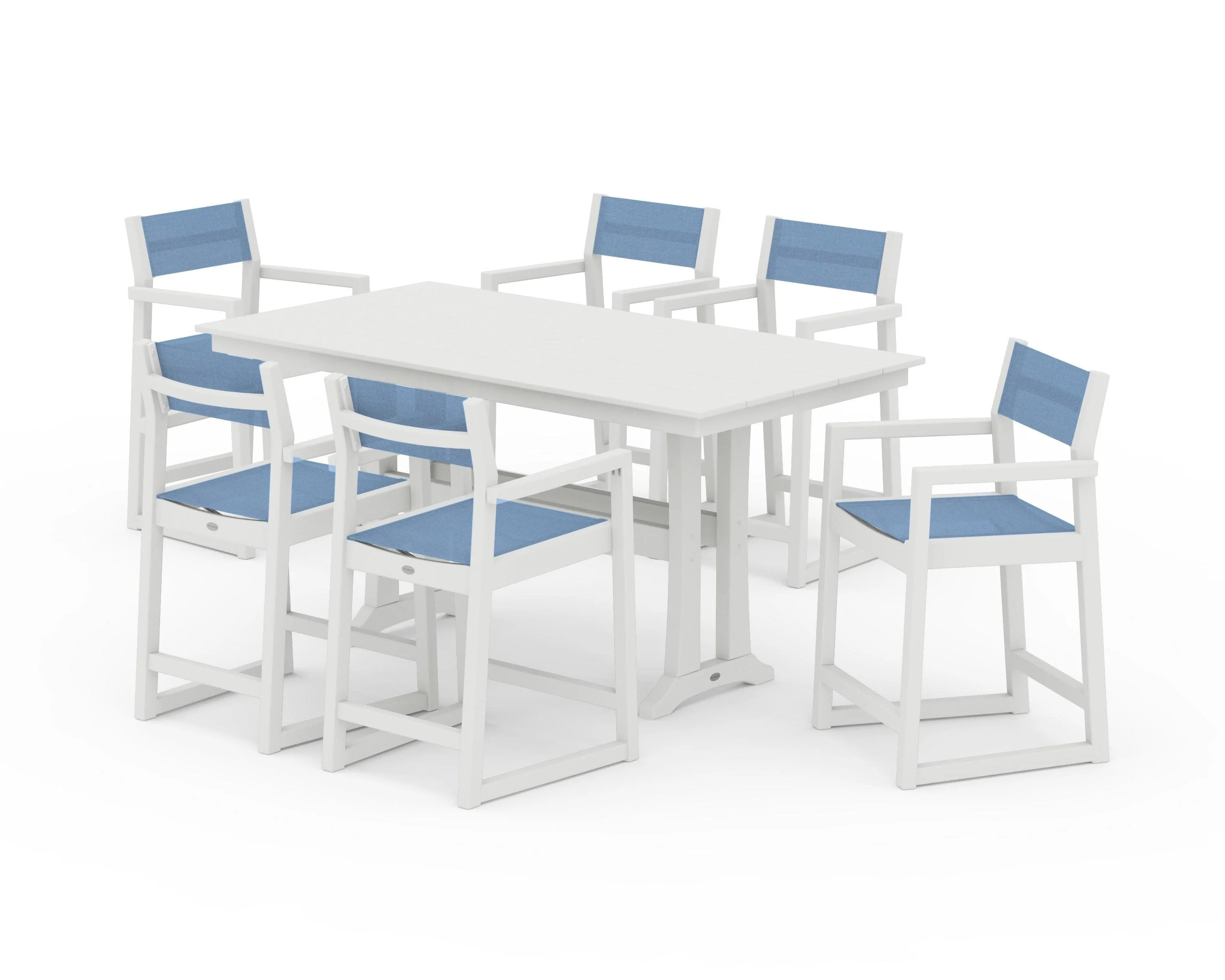 EDGE Sling Arm Chair 7-Piece Farmhouse Counter Set with Trestle Legs - Image 5