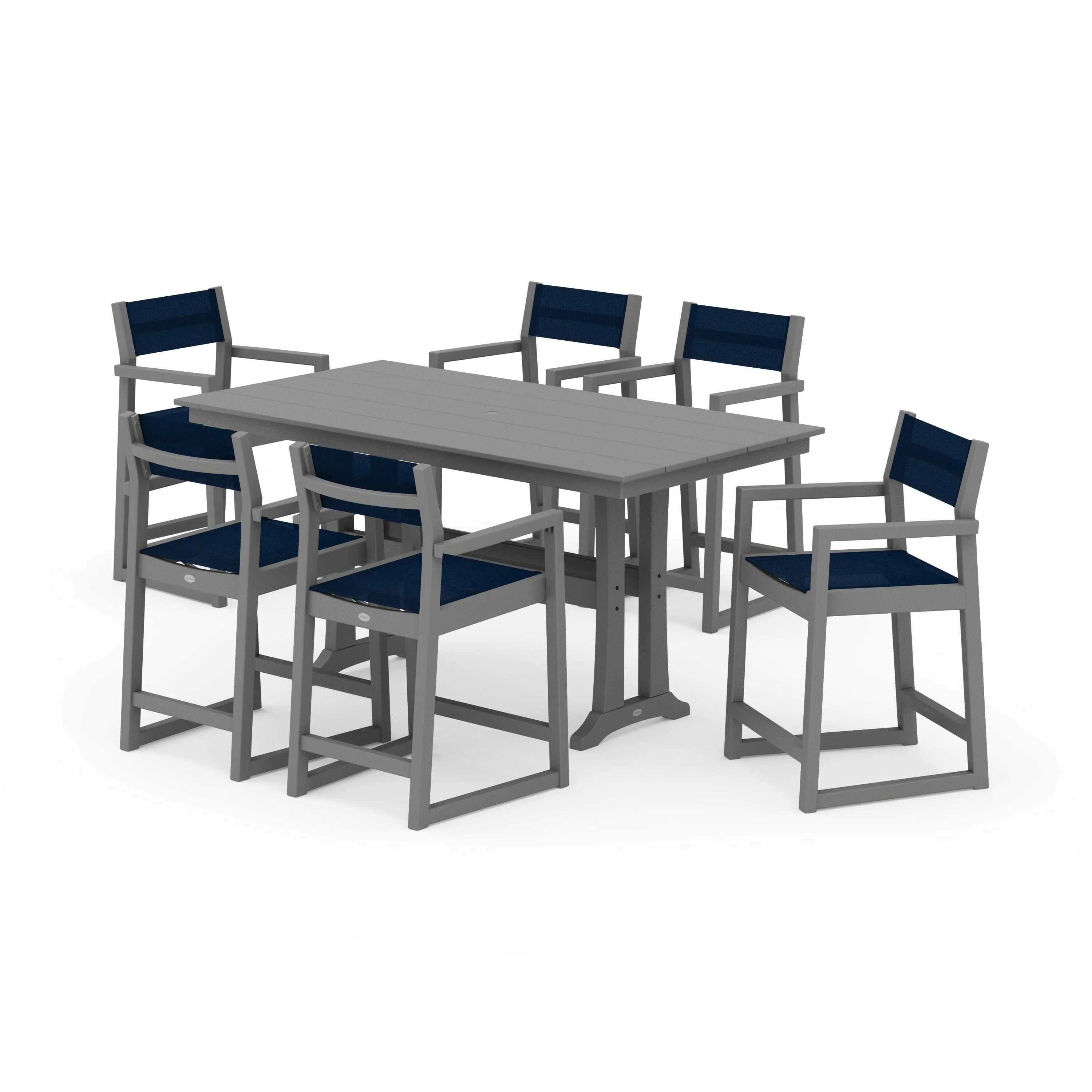 EDGE Sling Arm Chair 7-Piece Farmhouse Counter Set with Trestle Legs - Image 50