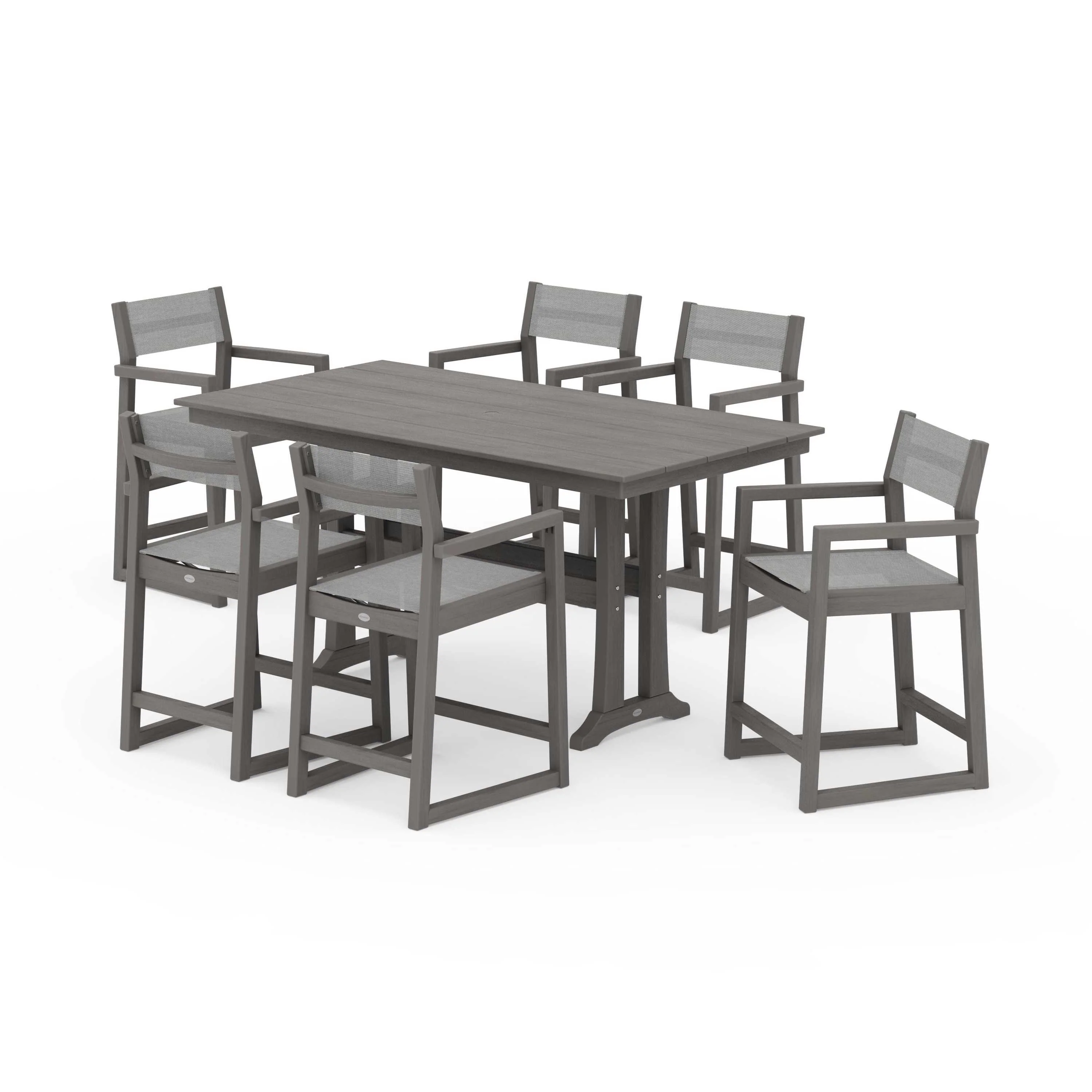 EDGE Sling Arm Chair 7-Piece Farmhouse Counter Set with Trestle Legs - Image 54