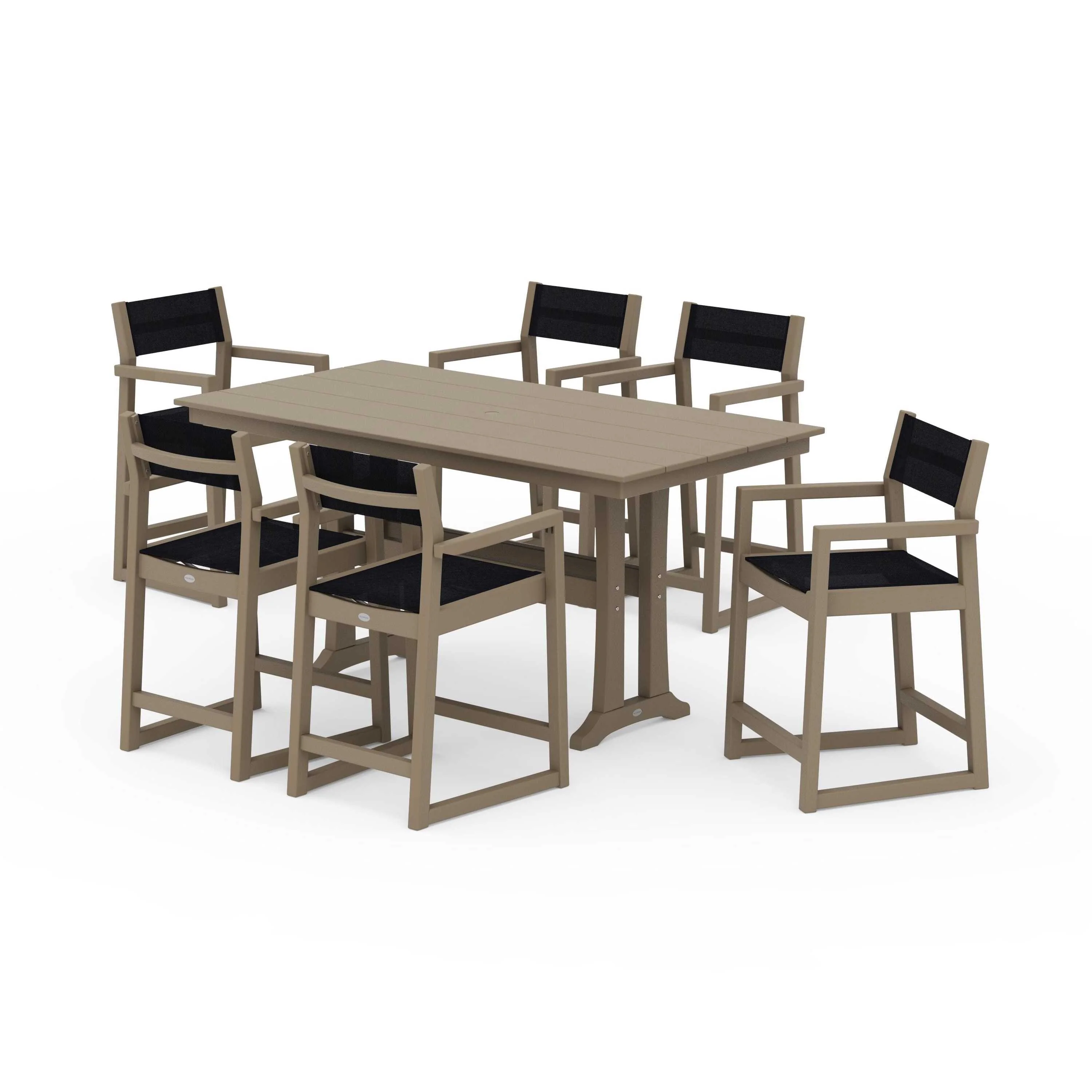 EDGE Sling Arm Chair 7-Piece Farmhouse Counter Set with Trestle Legs - Image 56