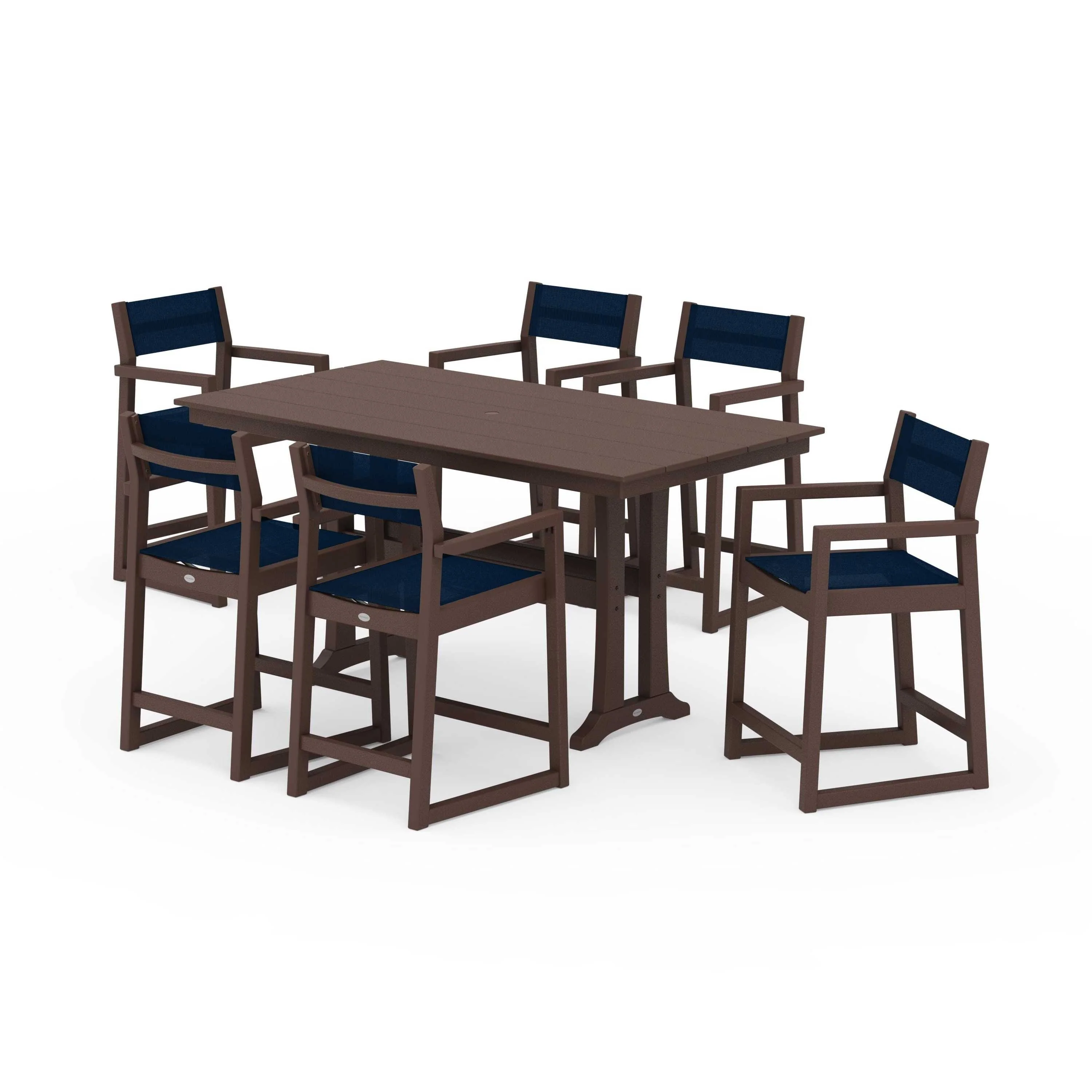 EDGE Sling Arm Chair 7-Piece Farmhouse Counter Set with Trestle Legs - Image 57