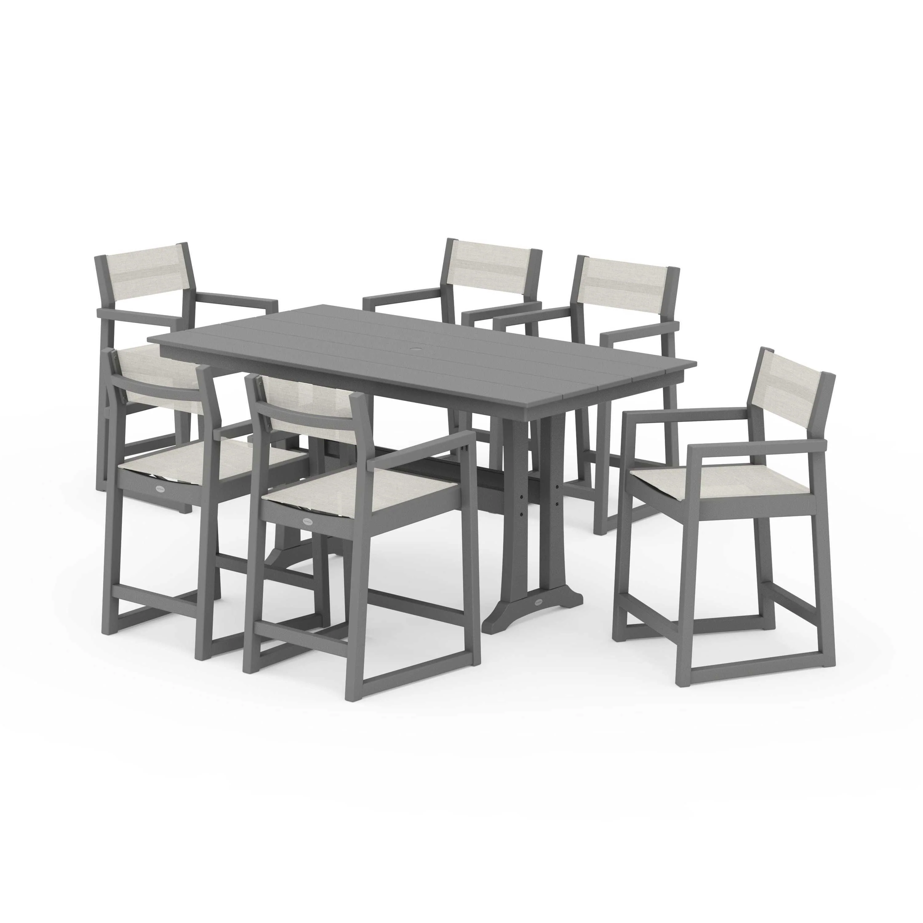 EDGE Sling Arm Chair 7-Piece Farmhouse Counter Set with Trestle Legs - Image 59