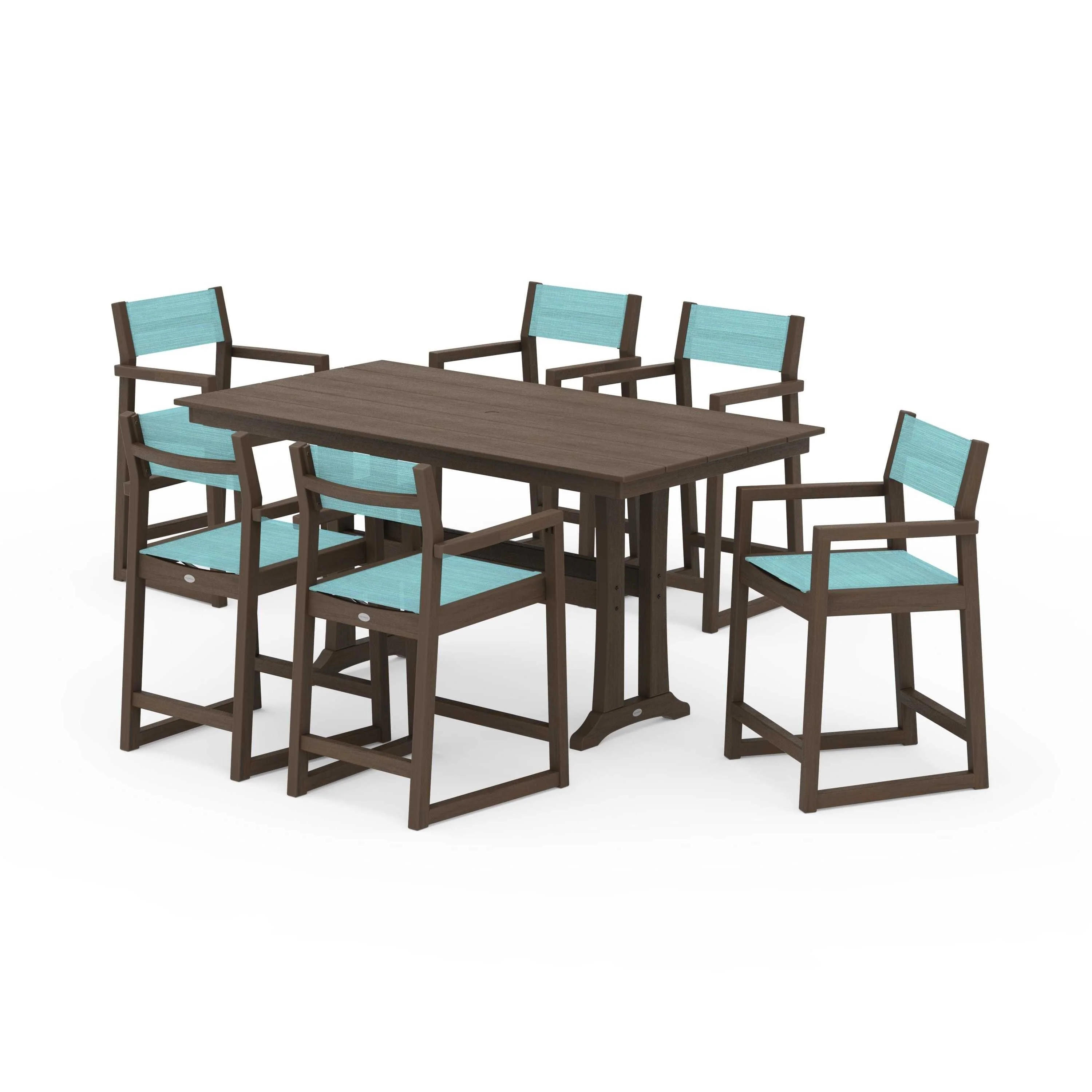 EDGE Sling Arm Chair 7-Piece Farmhouse Counter Set with Trestle Legs - Image 60