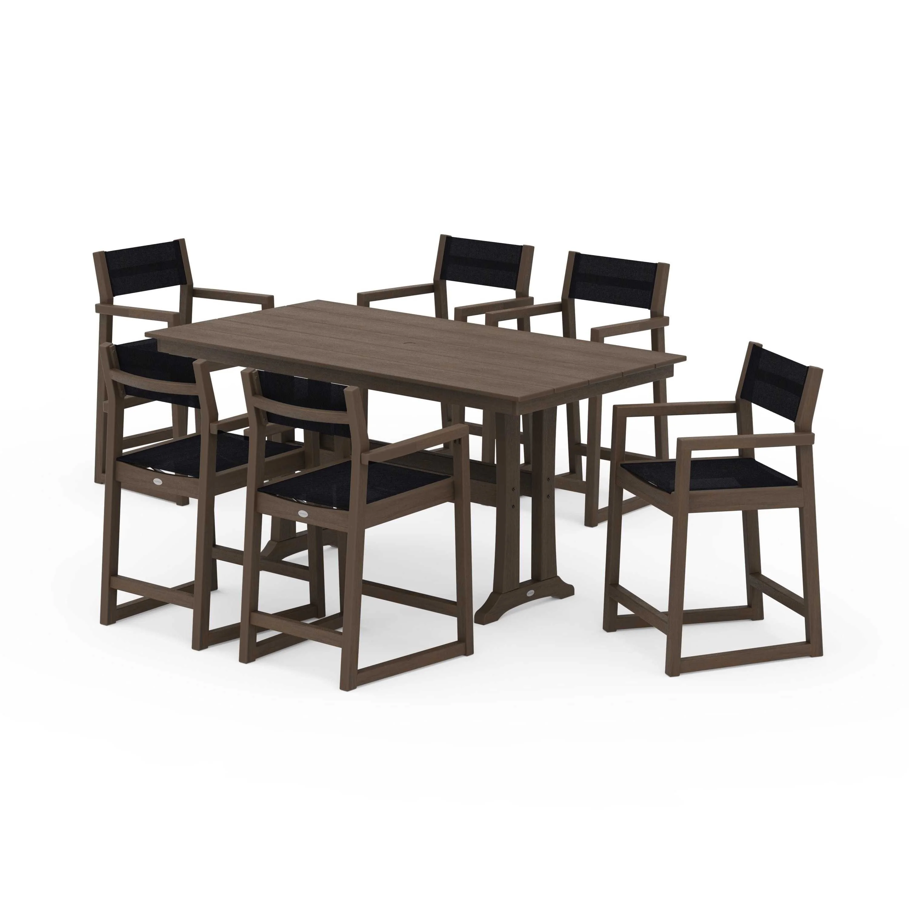 EDGE Sling Arm Chair 7-Piece Farmhouse Counter Set with Trestle Legs - Image 61