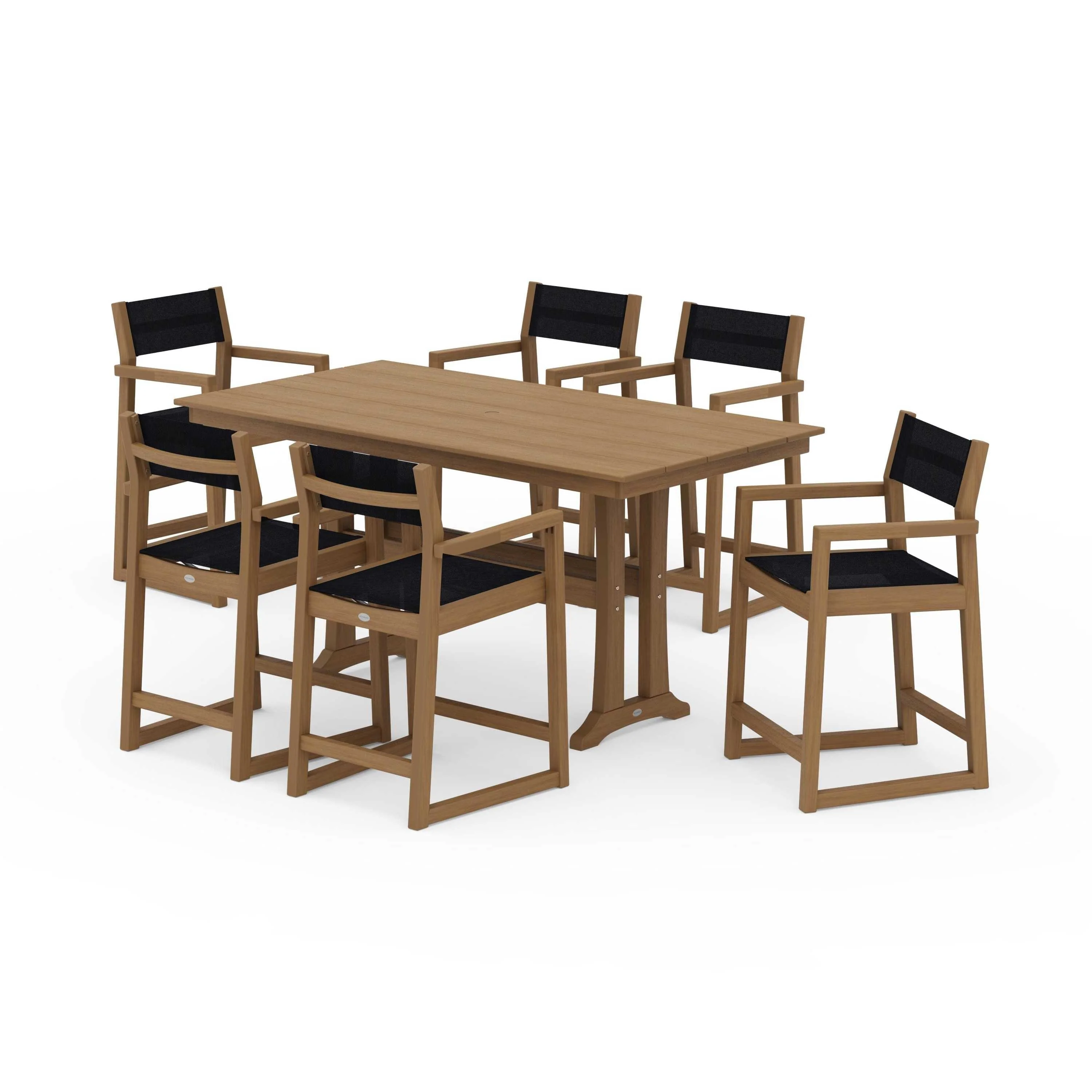 EDGE Sling Arm Chair 7-Piece Farmhouse Counter Set with Trestle Legs - Image 62