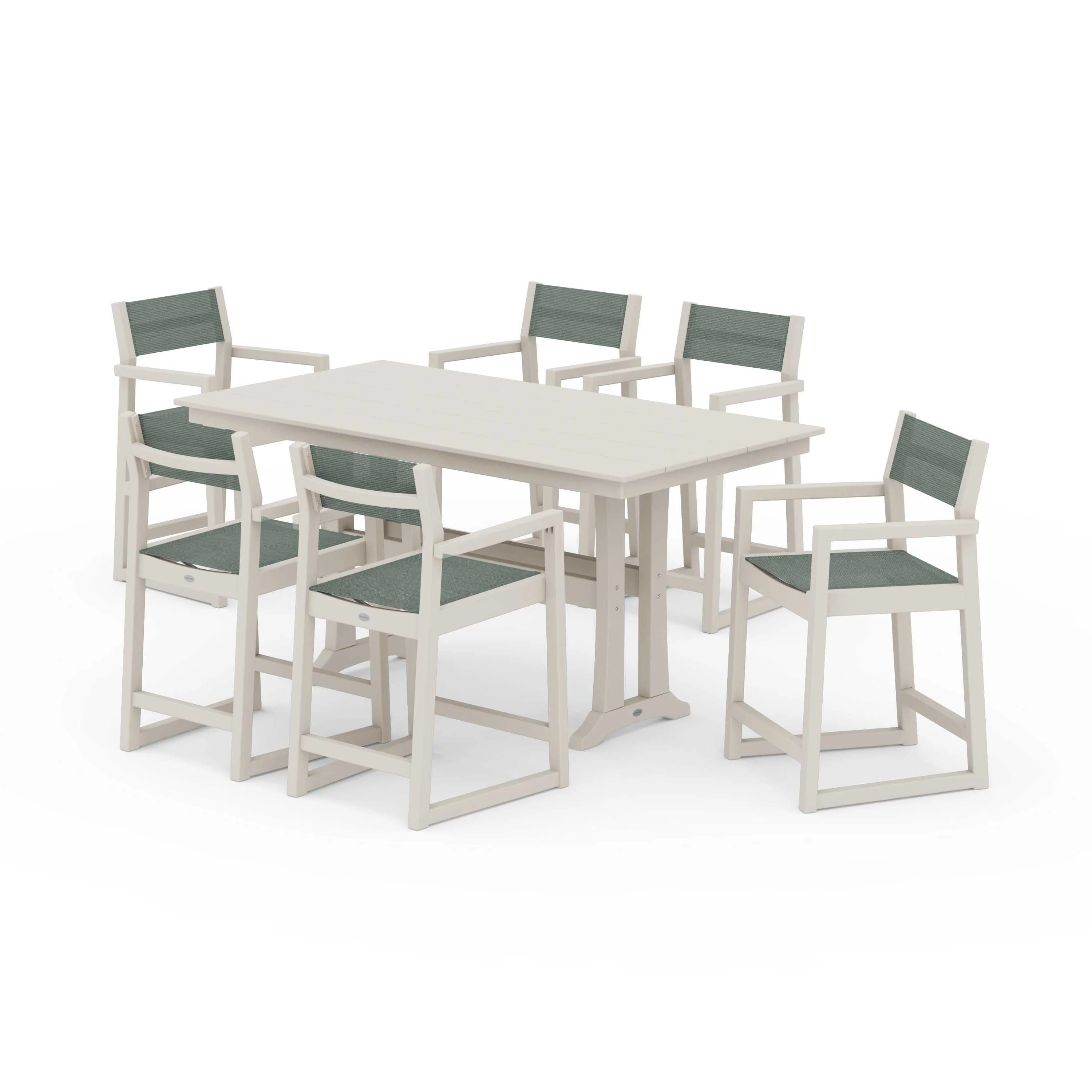 EDGE Sling Arm Chair 7-Piece Farmhouse Counter Set with Trestle Legs - Image 63