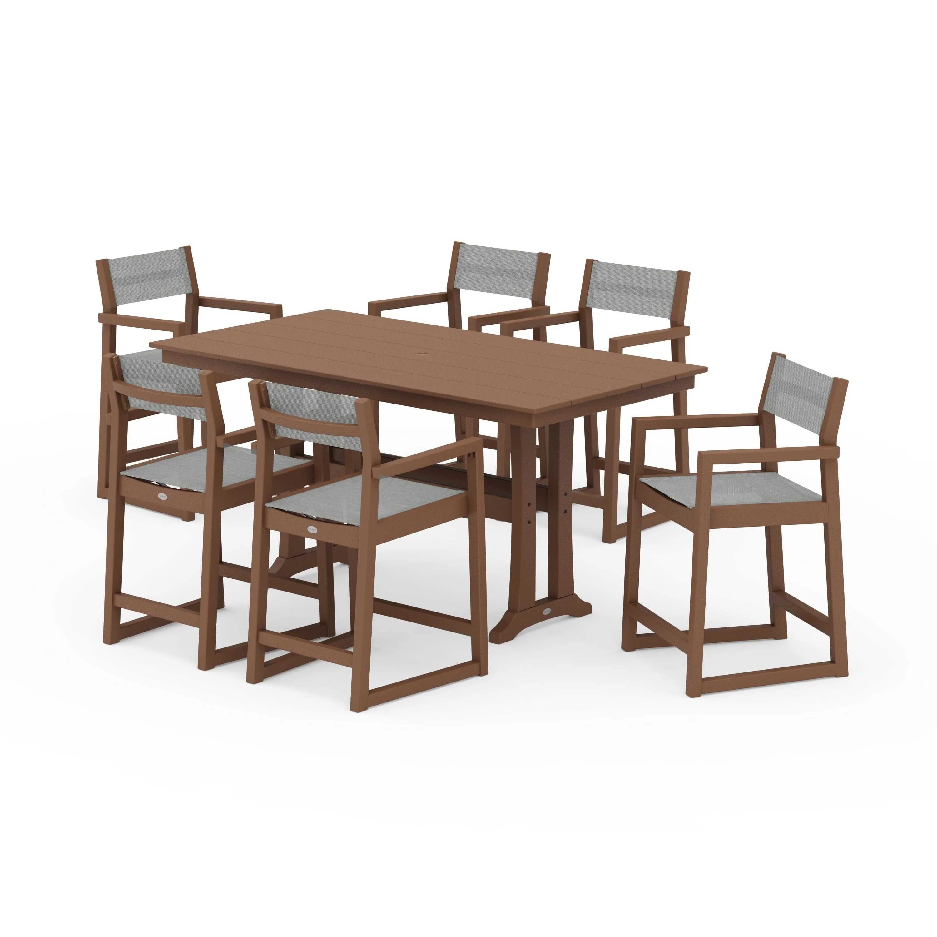 EDGE Sling Arm Chair 7-Piece Farmhouse Counter Set with Trestle Legs - Image 68