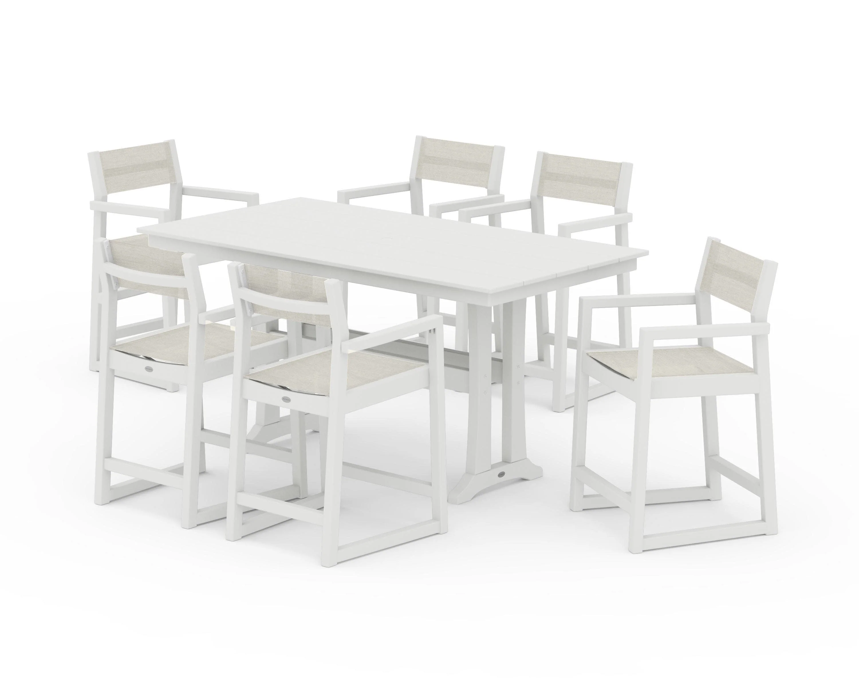EDGE Sling Arm Chair 7-Piece Farmhouse Counter Set with Trestle Legs - Image 7