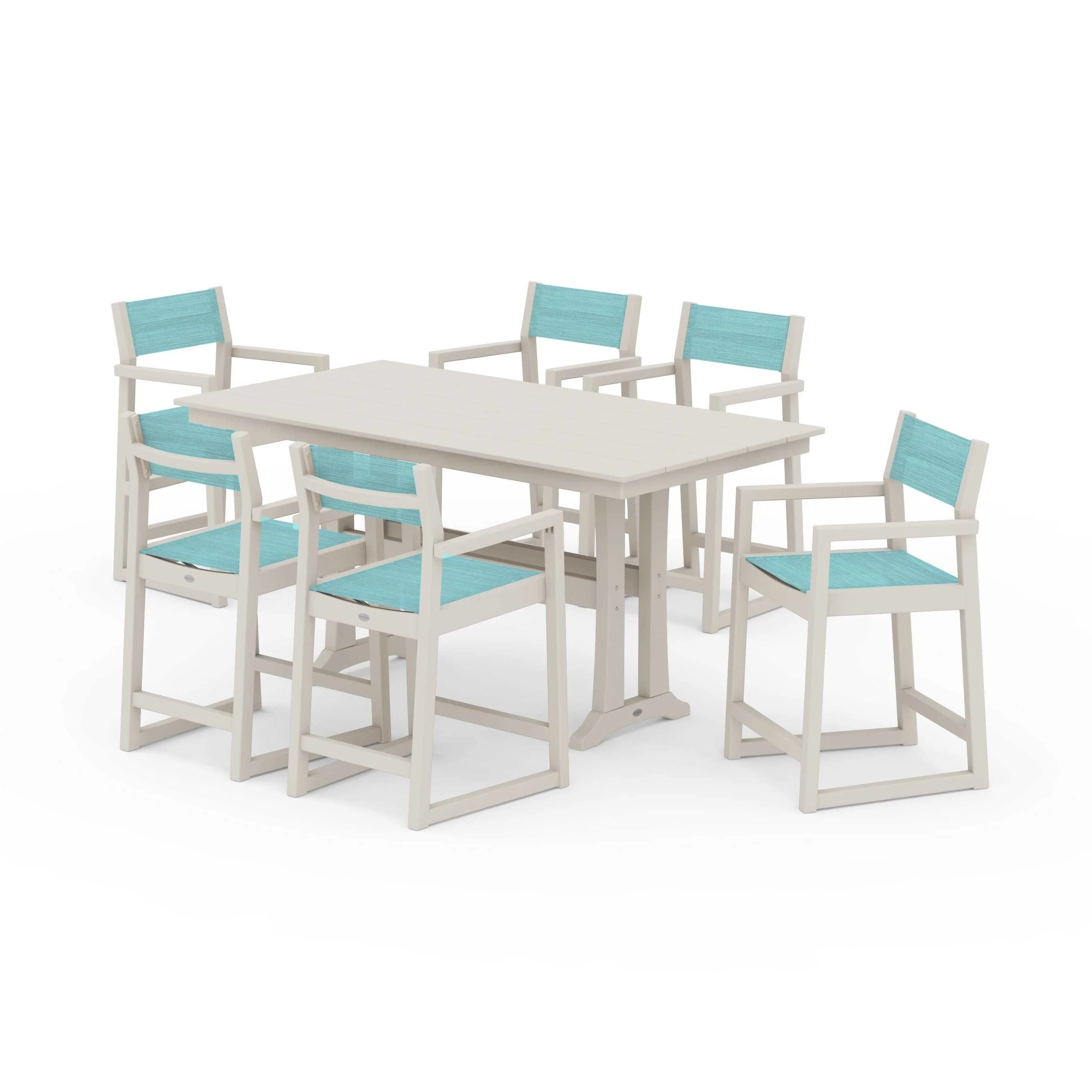 EDGE Sling Arm Chair 7-Piece Farmhouse Counter Set with Trestle Legs - Image 70
