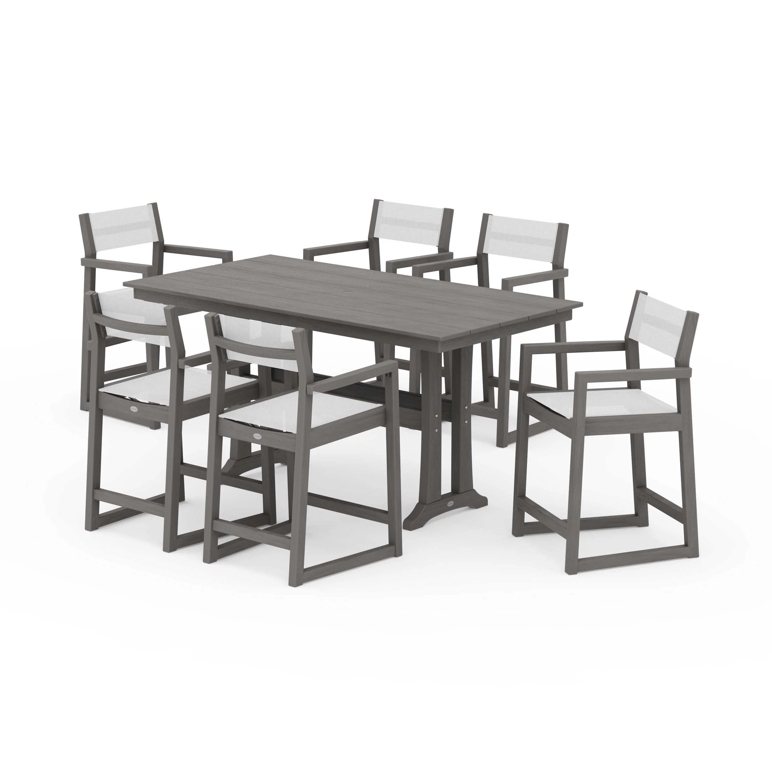 EDGE Sling Arm Chair 7-Piece Farmhouse Counter Set with Trestle Legs - Image 71