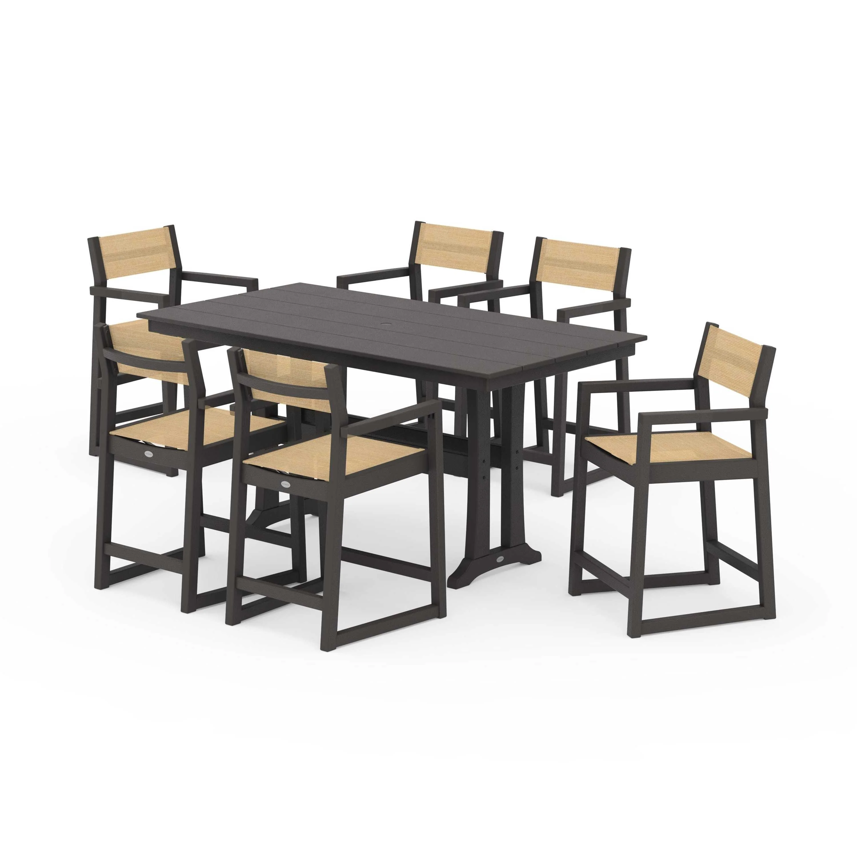 EDGE Sling Arm Chair 7-Piece Farmhouse Counter Set with Trestle Legs - Image 73