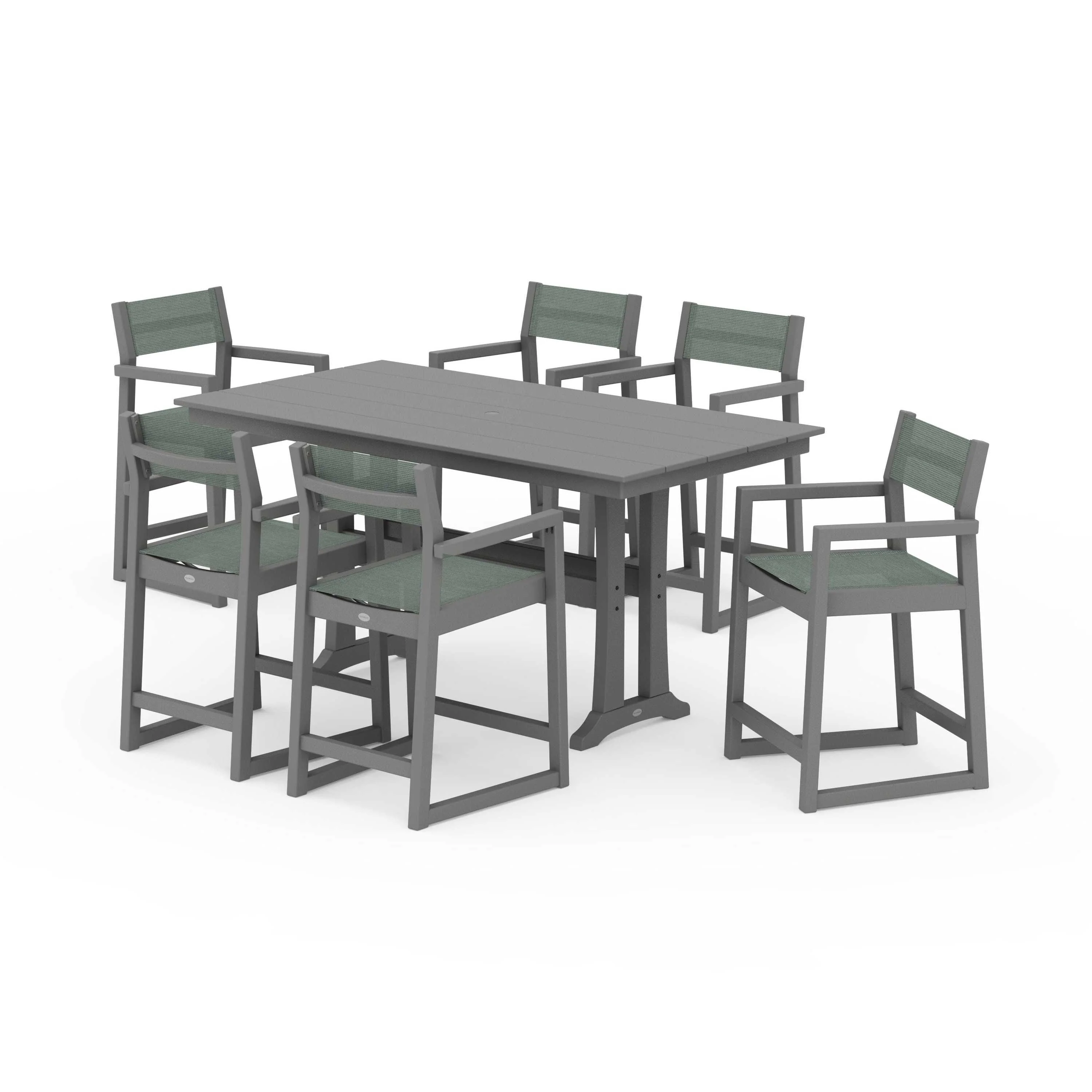 EDGE Sling Arm Chair 7-Piece Farmhouse Counter Set with Trestle Legs - Image 74